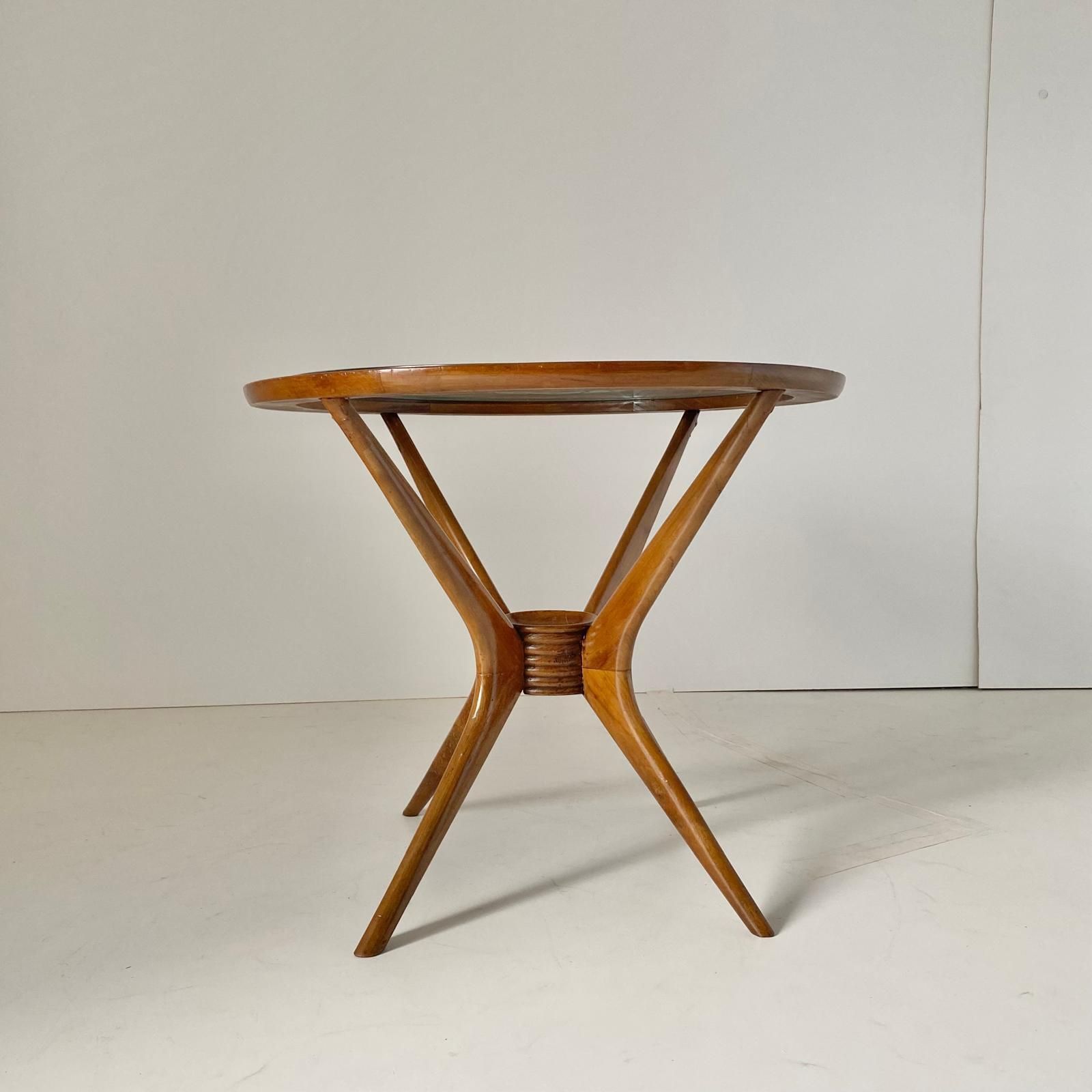 Modernist Round Wood Coffee Tabe With Spider Legs, Italy In The Style Fo Paolo Buffa. photo furniture