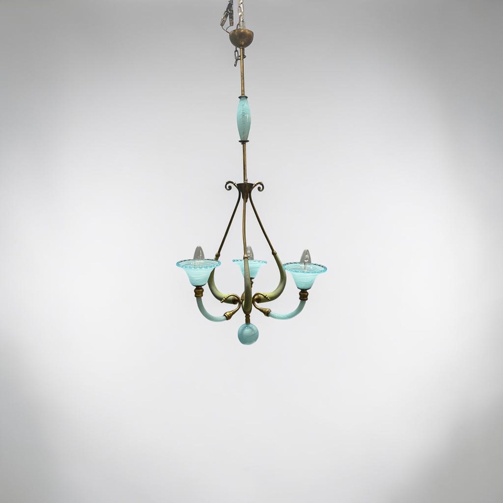 Italian Blue Murano Glass Chandelier 1950’s photo Lighting