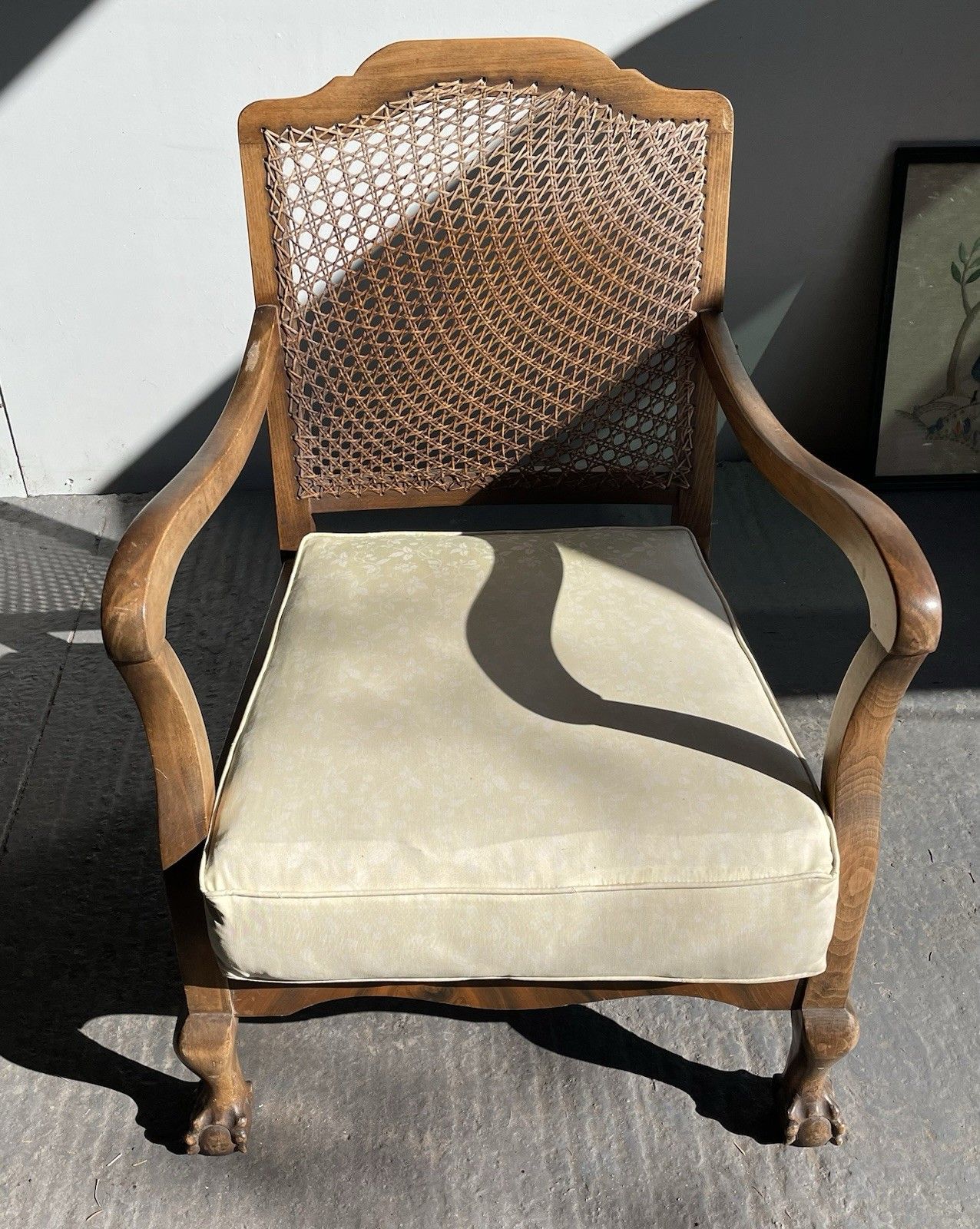 Early 20th Century Walnut Cane Back Bergere Armchair Ball & Claw Feet photo 325.0
