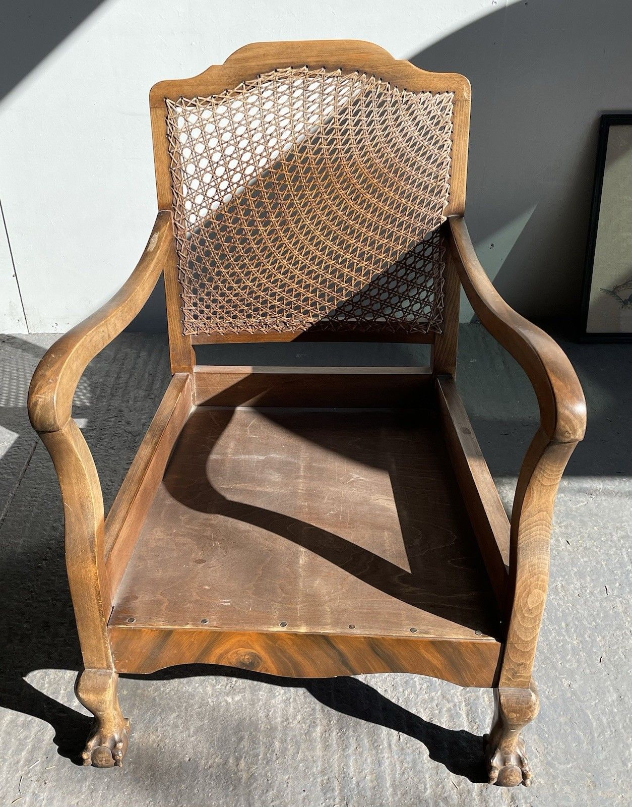 Furniture Early 20th Century Walnut Cane Back Bergere Armchair Ball & Claw Feet photo