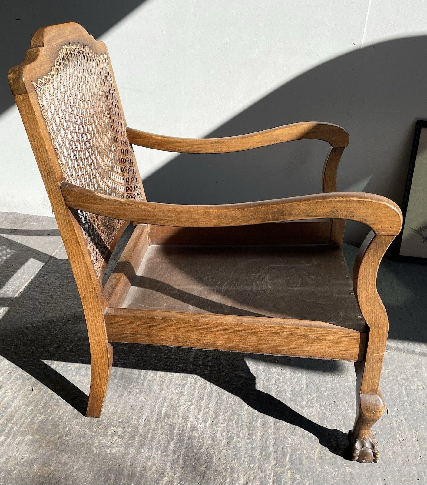 photo vintage Early 20th Century Walnut Cane Back Bergere Armchair Ball & Claw Feet