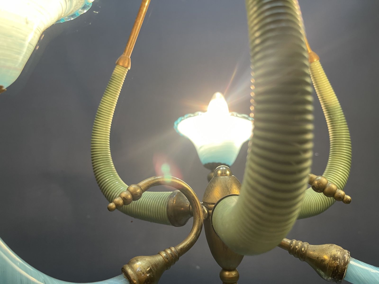 Italian Blue Murano Glass Chandelier 1950’s photo vintage