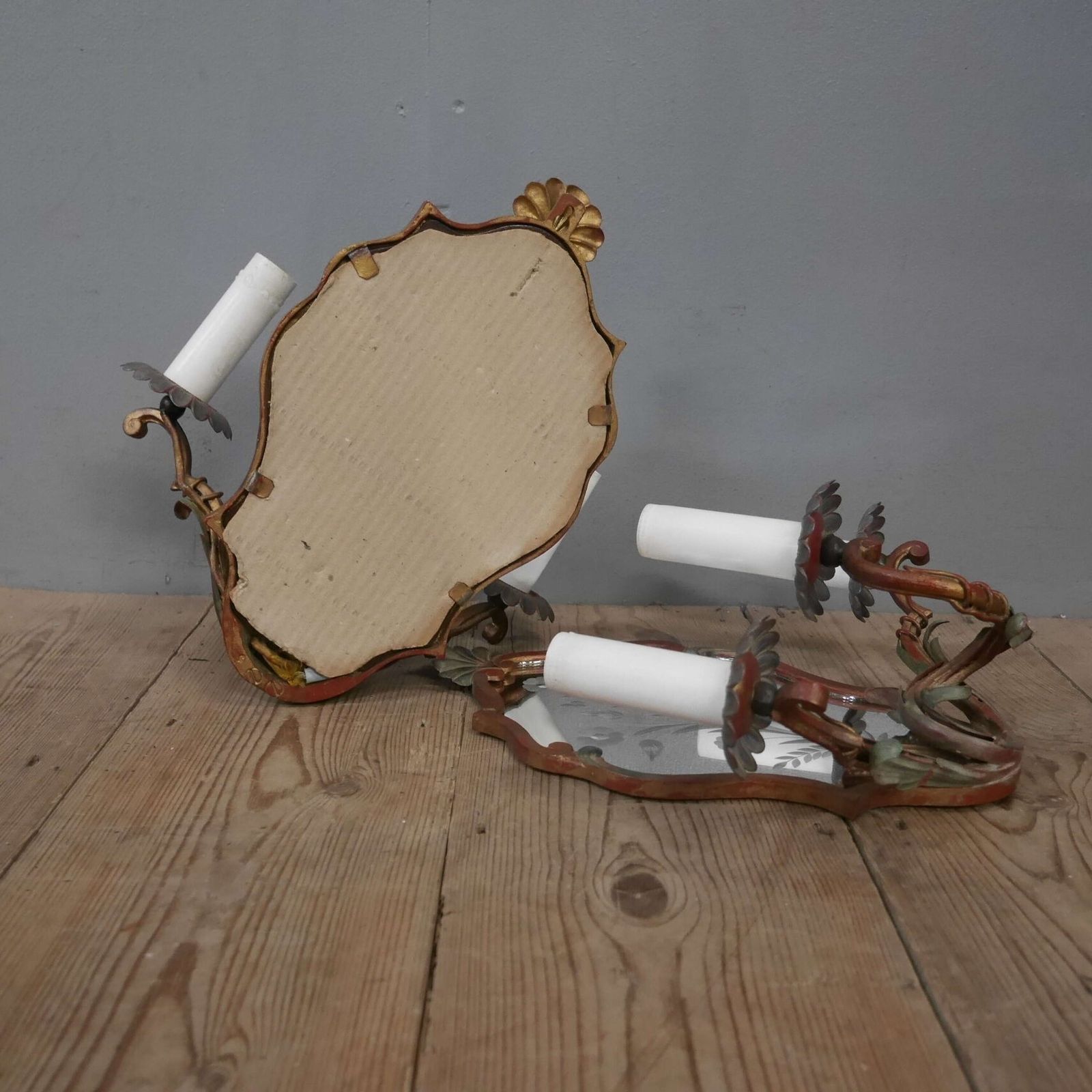 photo for sale French Cut Glass Polychrome Mirrored Sconces