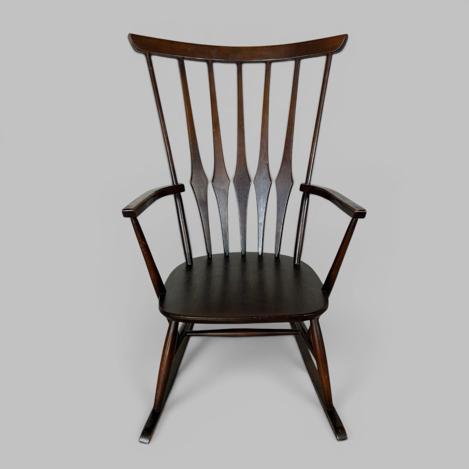 Mid Century Wooden Rocking Chair With Spindle Back photo vintage