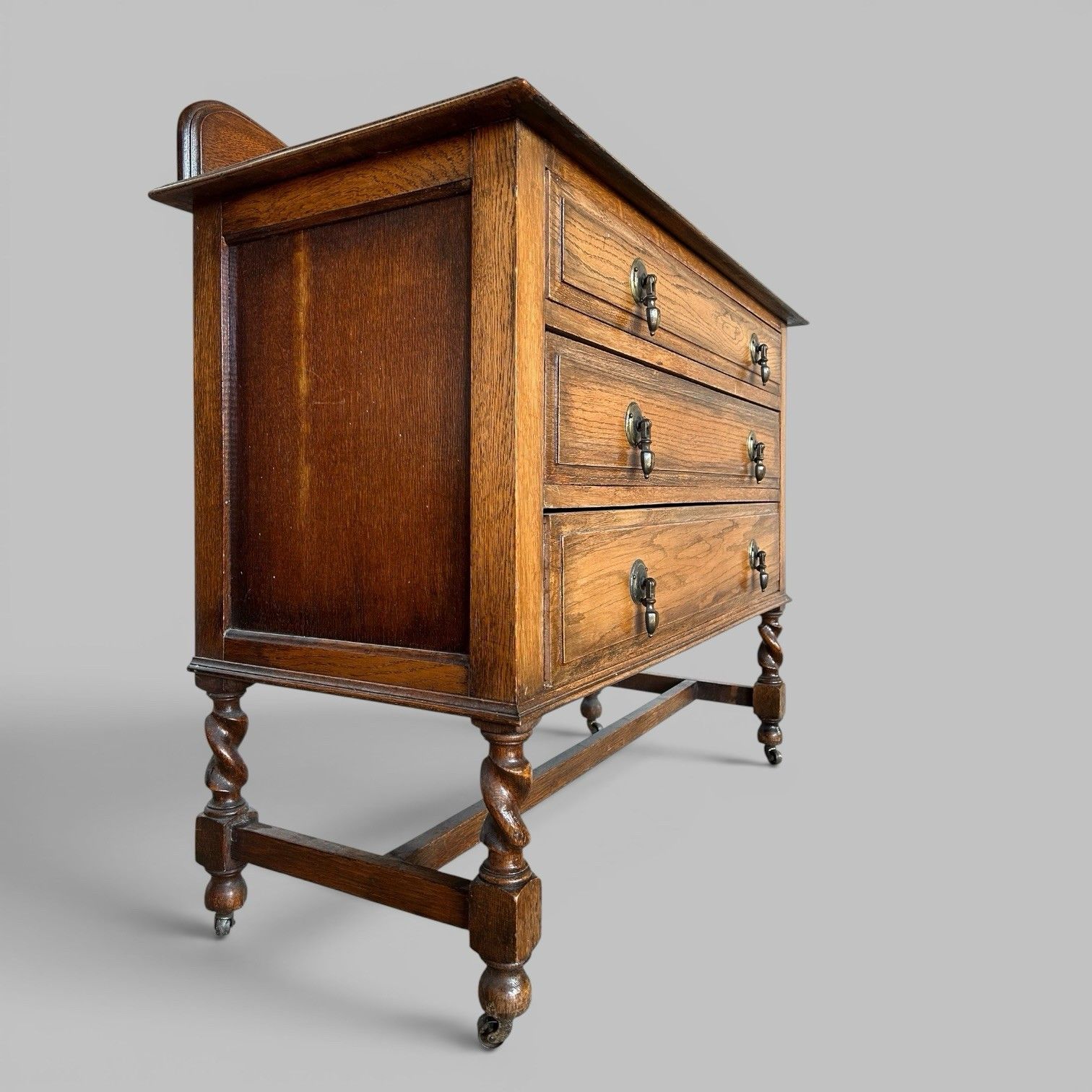 Ed Wardian Oak Three Drawer Chest On Barley Twist Legs photo Furniture
