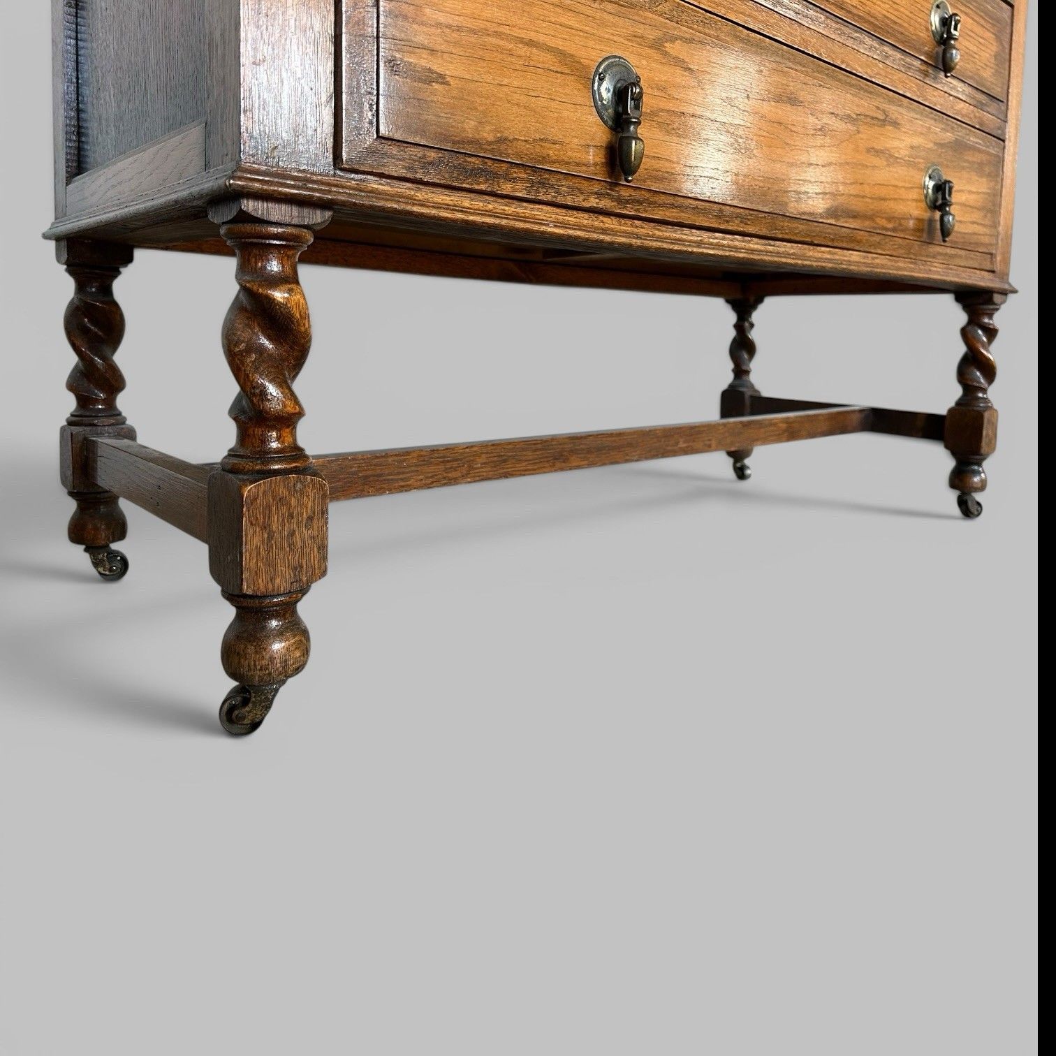 Ed Wardian Oak Three Drawer Chest On Barley Twist Legs photo vintage