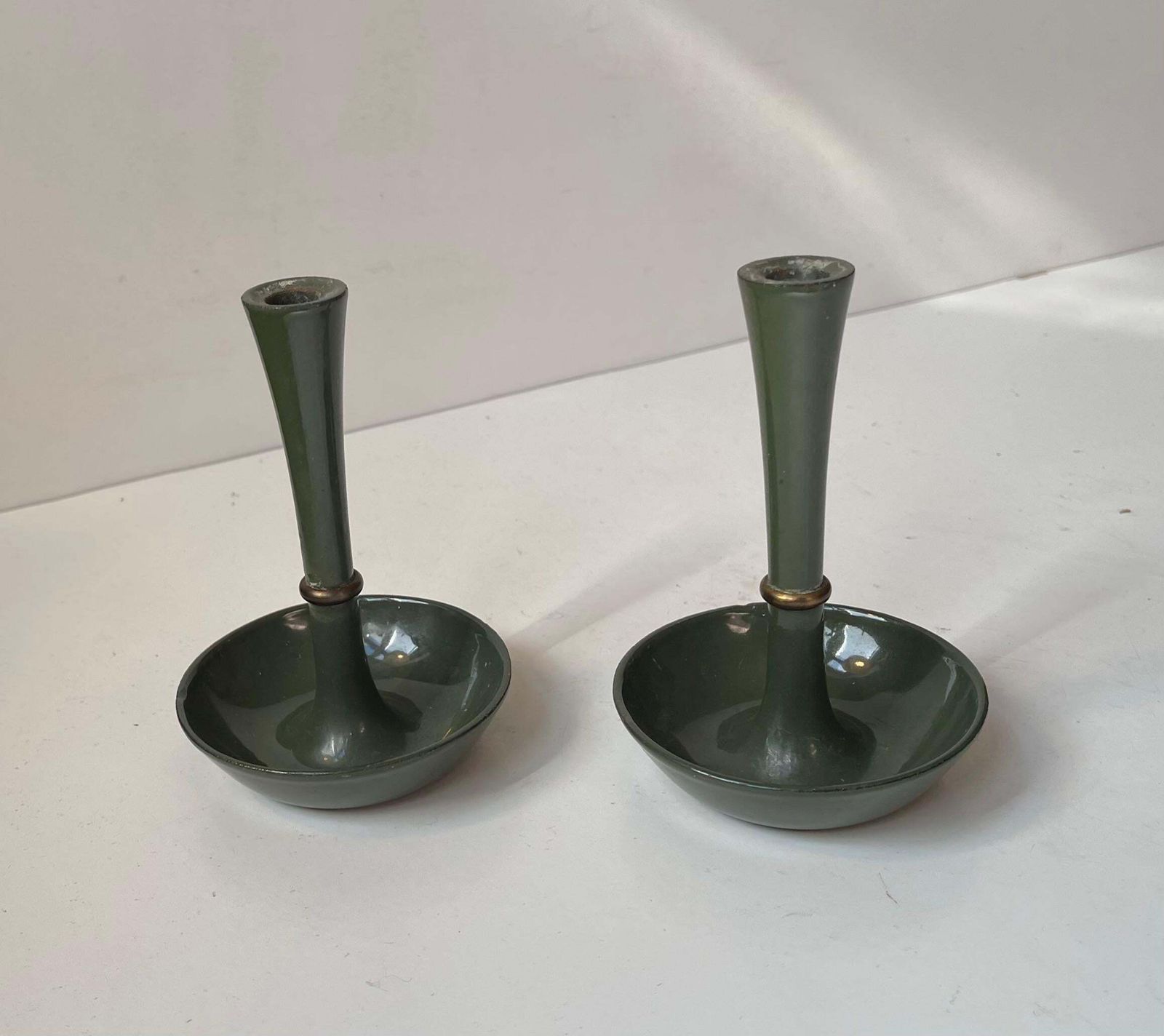 Ens Harald Quistgaard Candleholders In Green Enamel, Brass & Cast Iron, 1960s photo 255.0