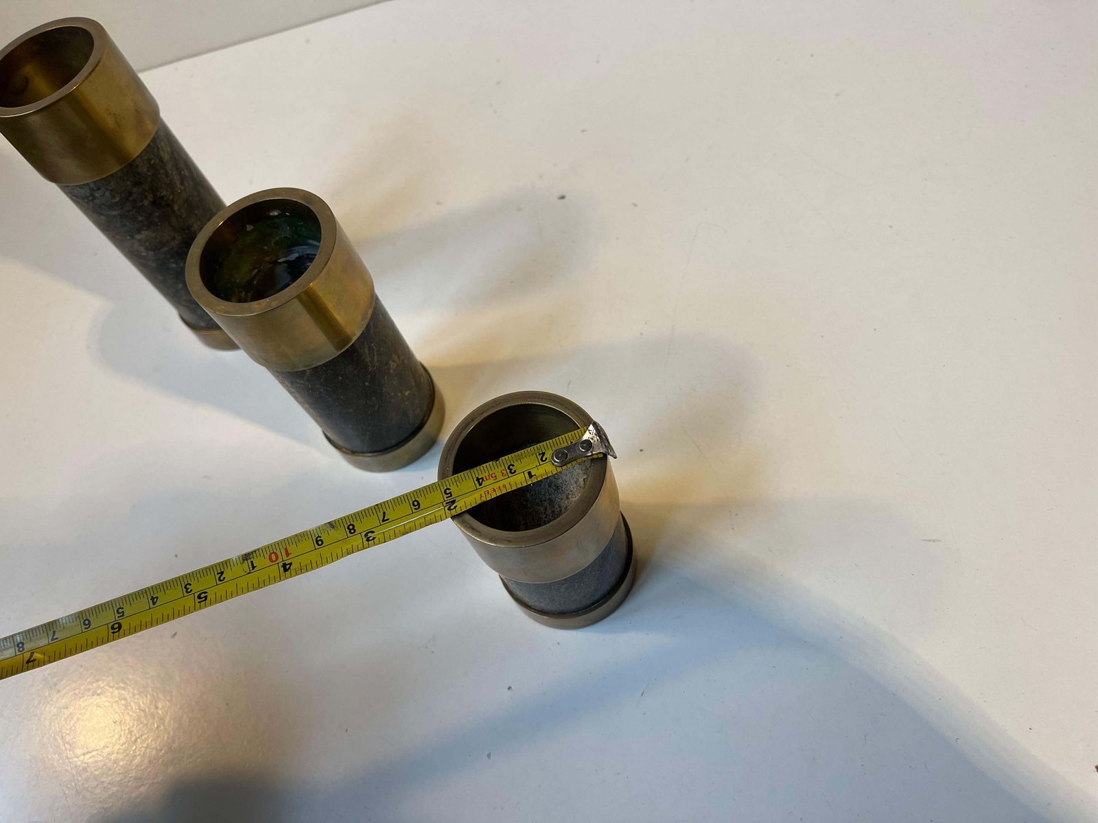 Mid Century Natural Stone And Brass Candleholders By Saulo Norway, 1960s photo buy