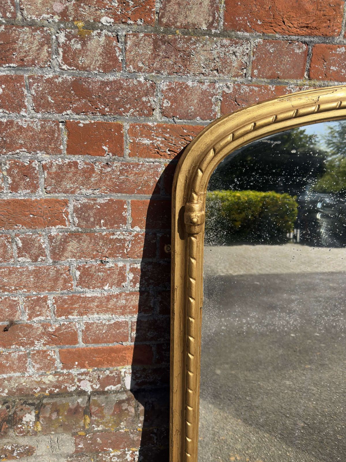 A Wonderful Large Antique English 19th C Arched Gilt Rope Twist Framed Overmantle Mirror. photo 995.0
