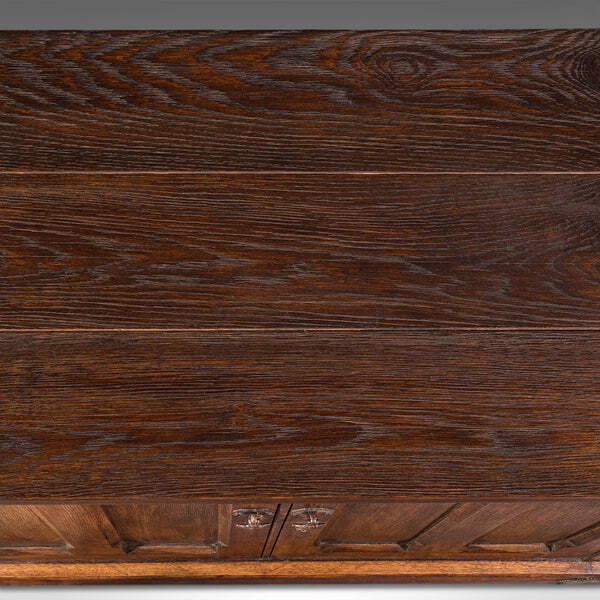 Large Antique Dresser Base, English, Oak, Gothic Revival, Window Seat, Victorian photo vintage