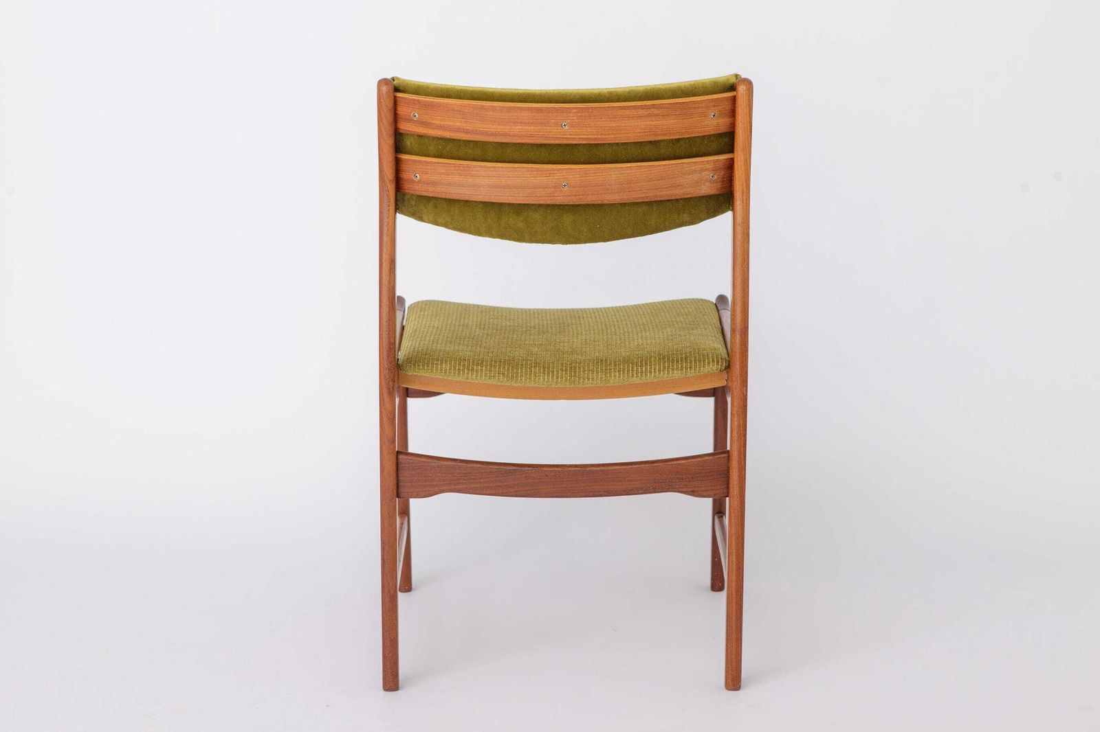1 Van 5 Vintage Teakhouten Eetkamerstoel Jaren 1970 Duitsland, Opgeknapt Houten Frame, Groene Gestoffeerde Zitting, Mid Century Modern photo buy