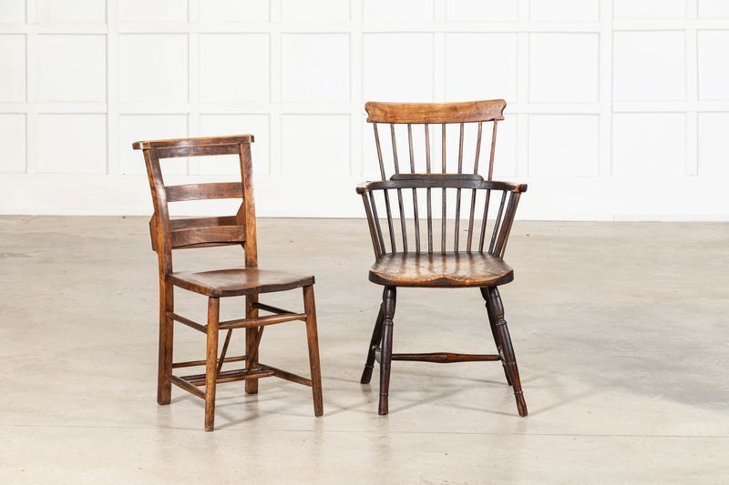 photo buy 19thc English Vernacular Yew & Fruitwood Stick Back Windsor Chair