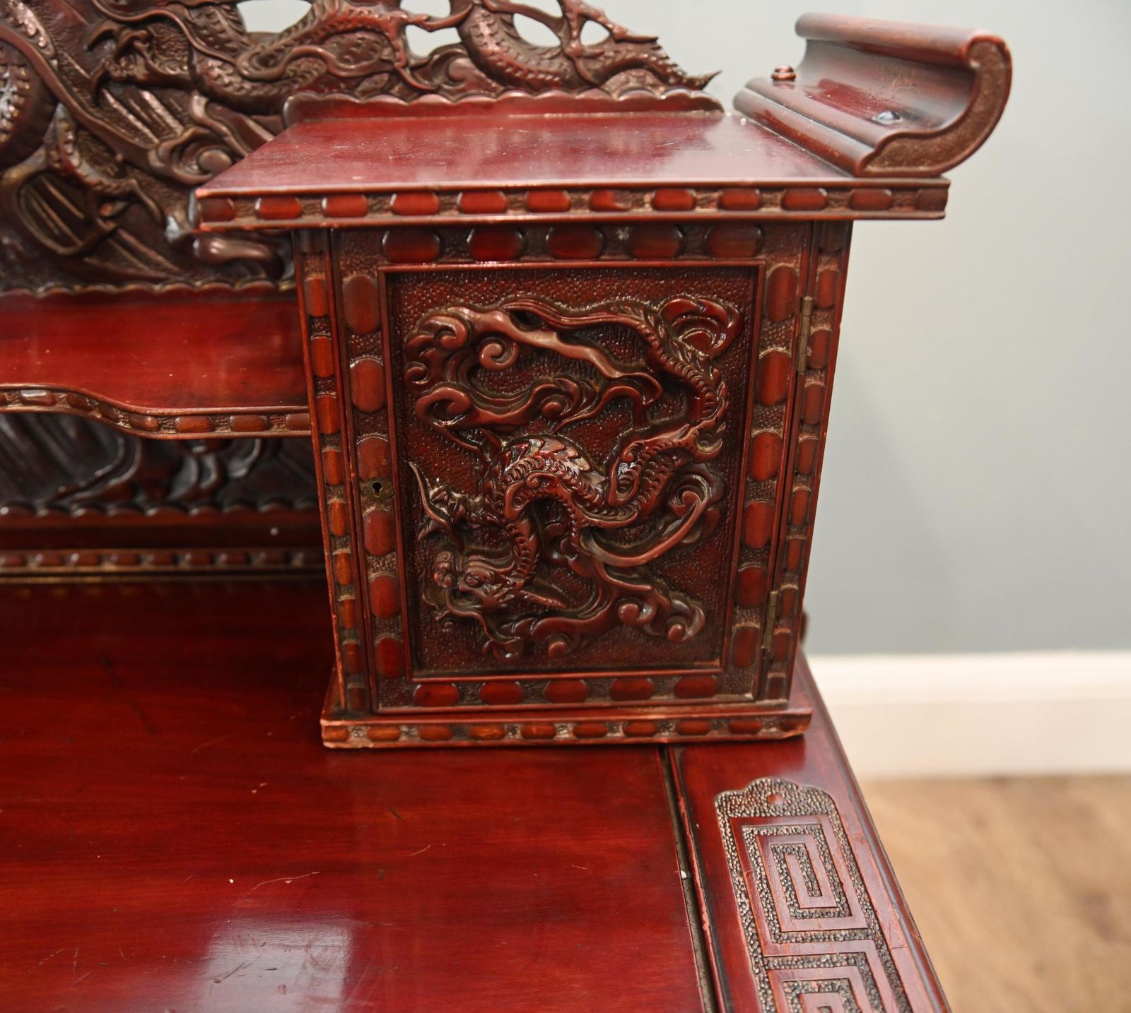 Japanese Carved Desk Hardwood Bureau Meije photo 1950.0