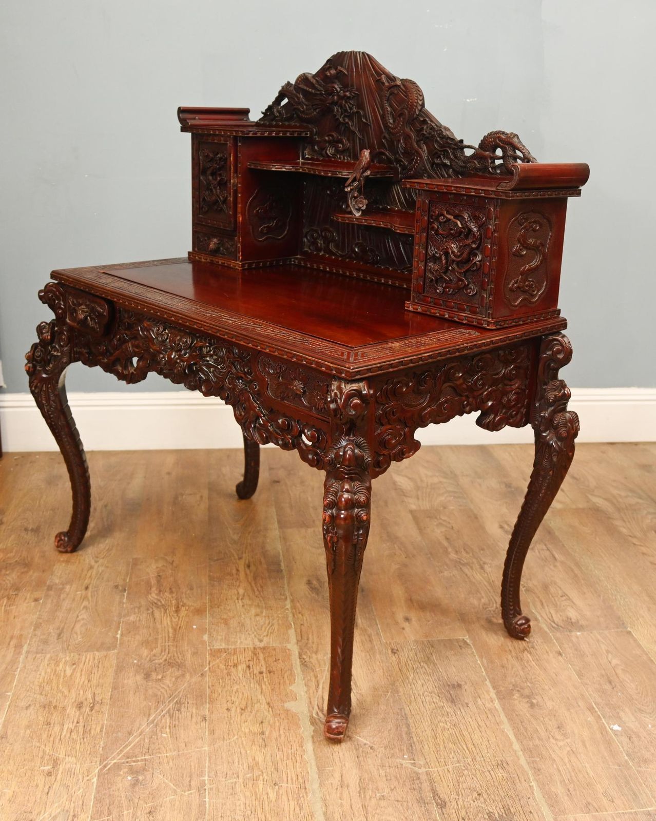 photo furniture Japanese Carved Desk Hardwood Bureau Meije
