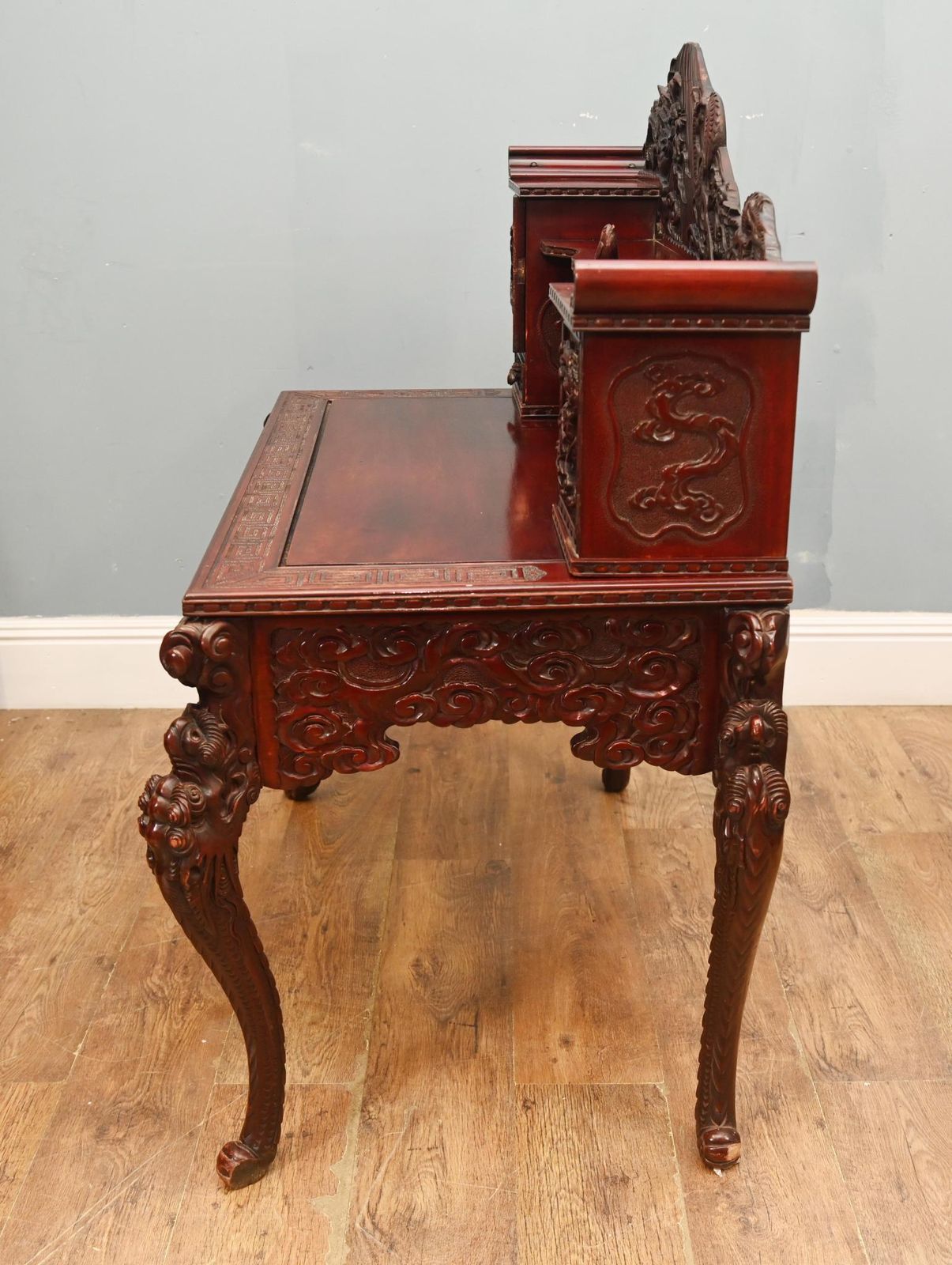 Furniture Japanese Carved Desk Hardwood Bureau Meije photo
