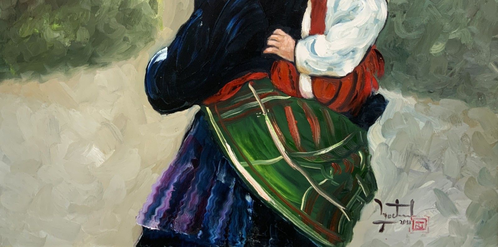 Large Signed Original Contemporary Asian Oil Portrait Painting (1 Of 2) photo buy