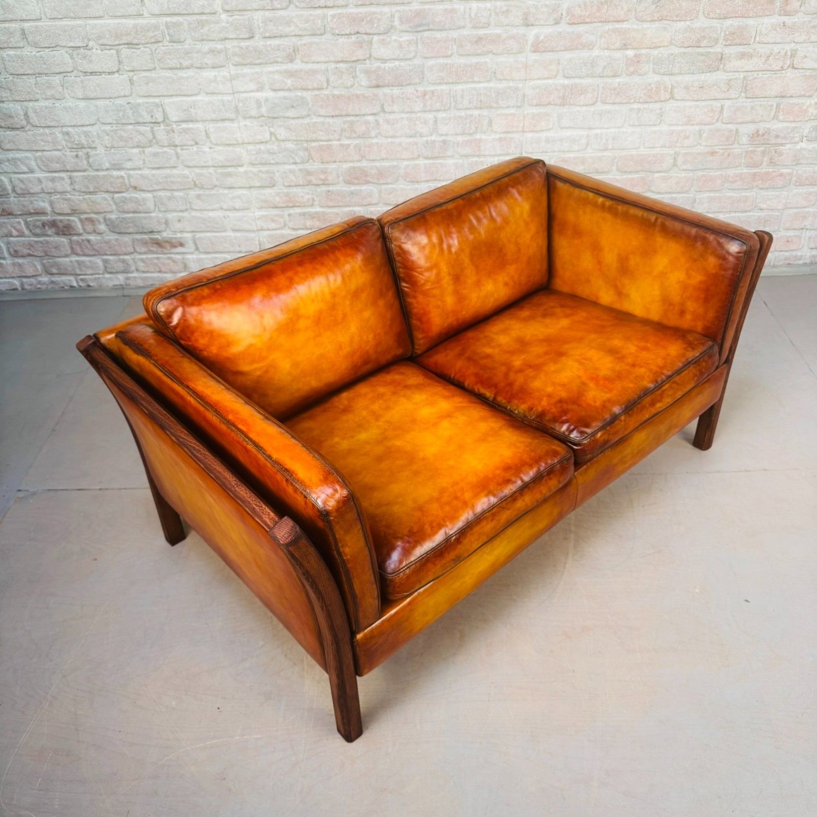 Vintage Danish Stouby Tan Leather Two Seater Sofa photo buy