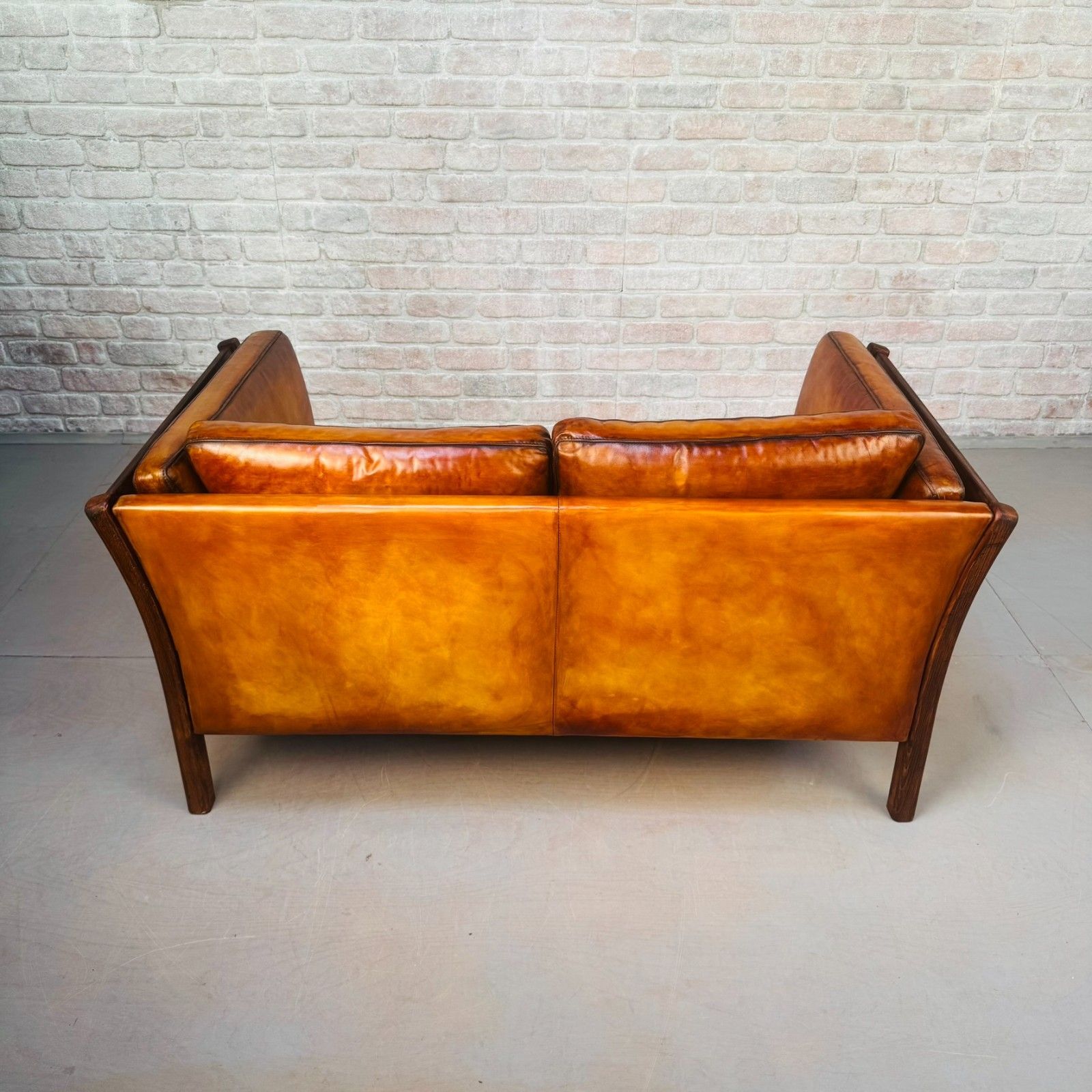 photo furniture Vintage Danish Stouby Tan Leather Two Seater Sofa