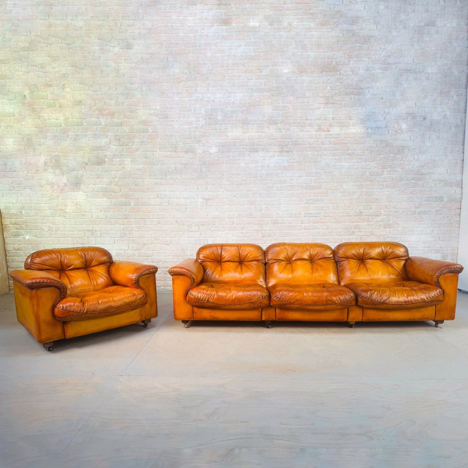 1970s Swiss De Sede Ds 101 Tan Leather Three Seater & Armchair Suite