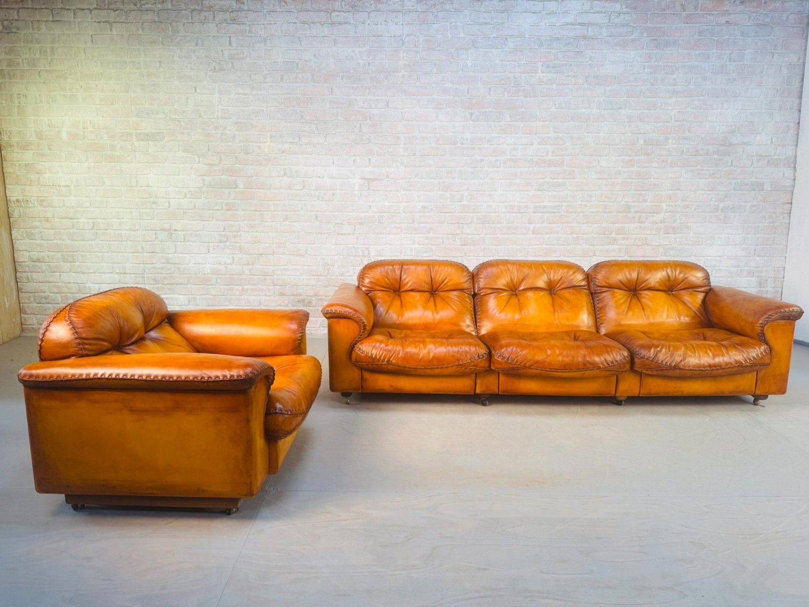 1970s Swiss De Sede Ds 101 Tan Leather Three Seater & Armchair Suite photo furniture