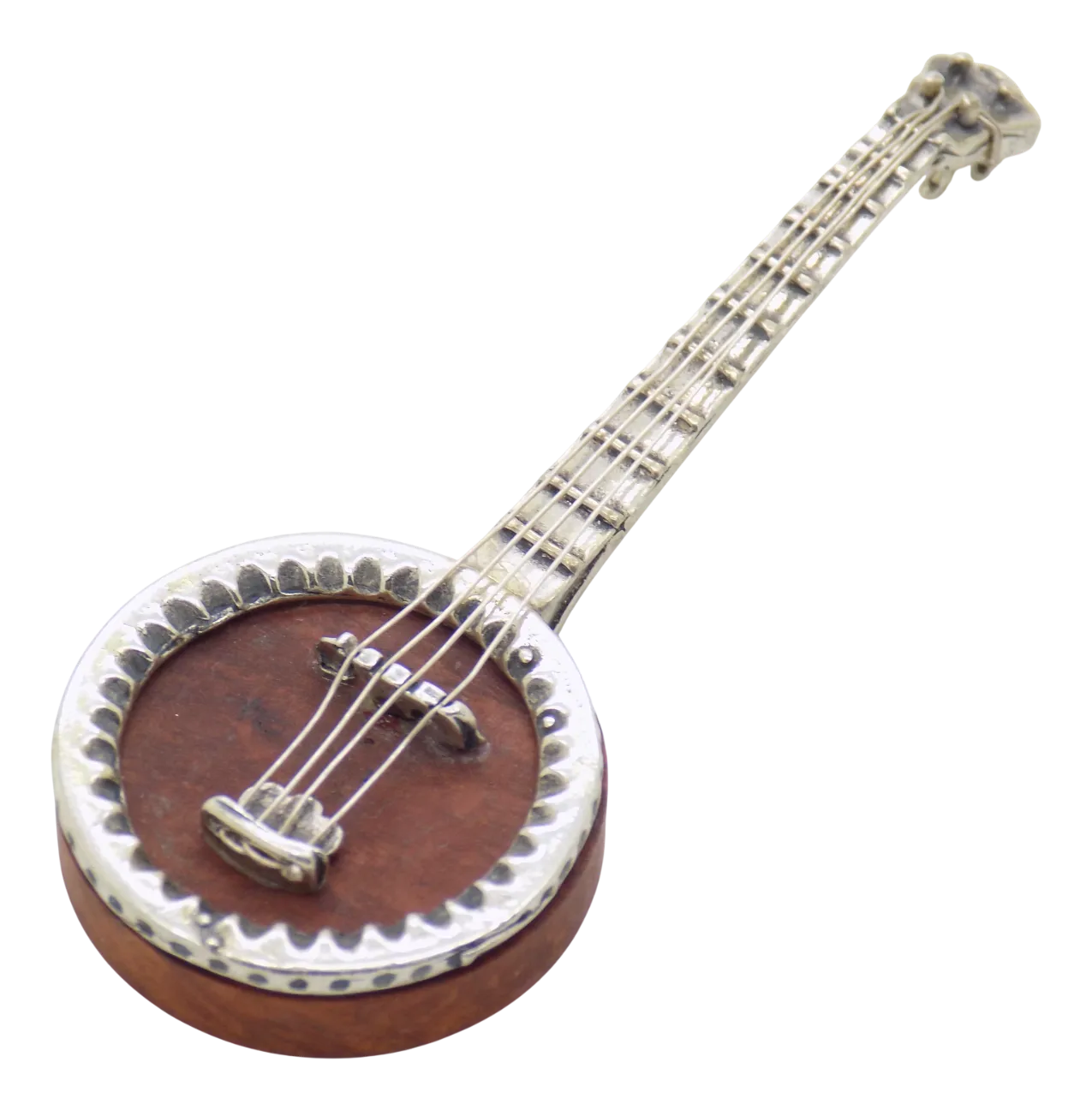 Vintage Italian Handmade Sterling Silver And Wood Mandolin Figurine, 1980s