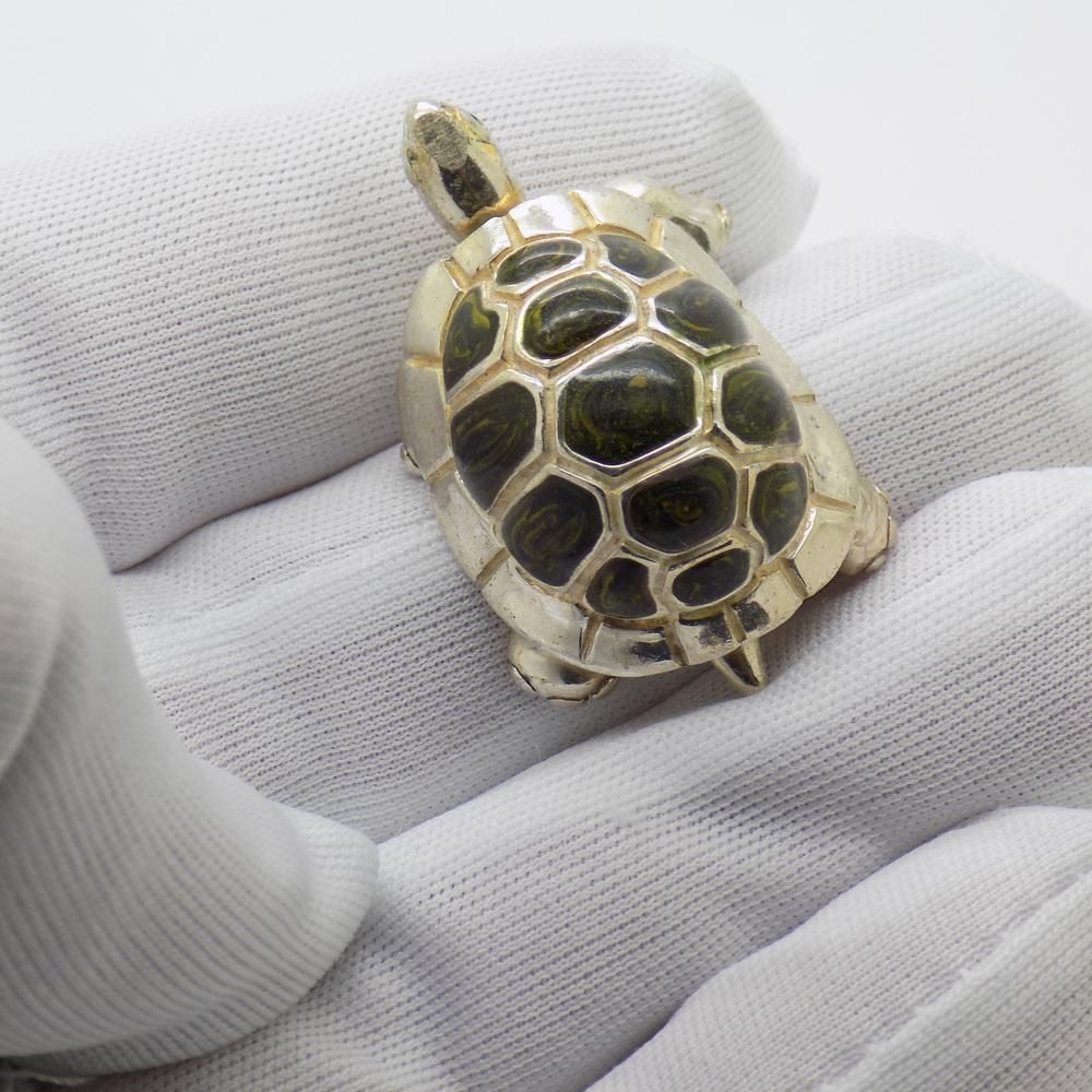 Vintage Italian Handmade Sterling Silver 925 Enameled Turtle Figurine From Saturno, 1980s photo furniture