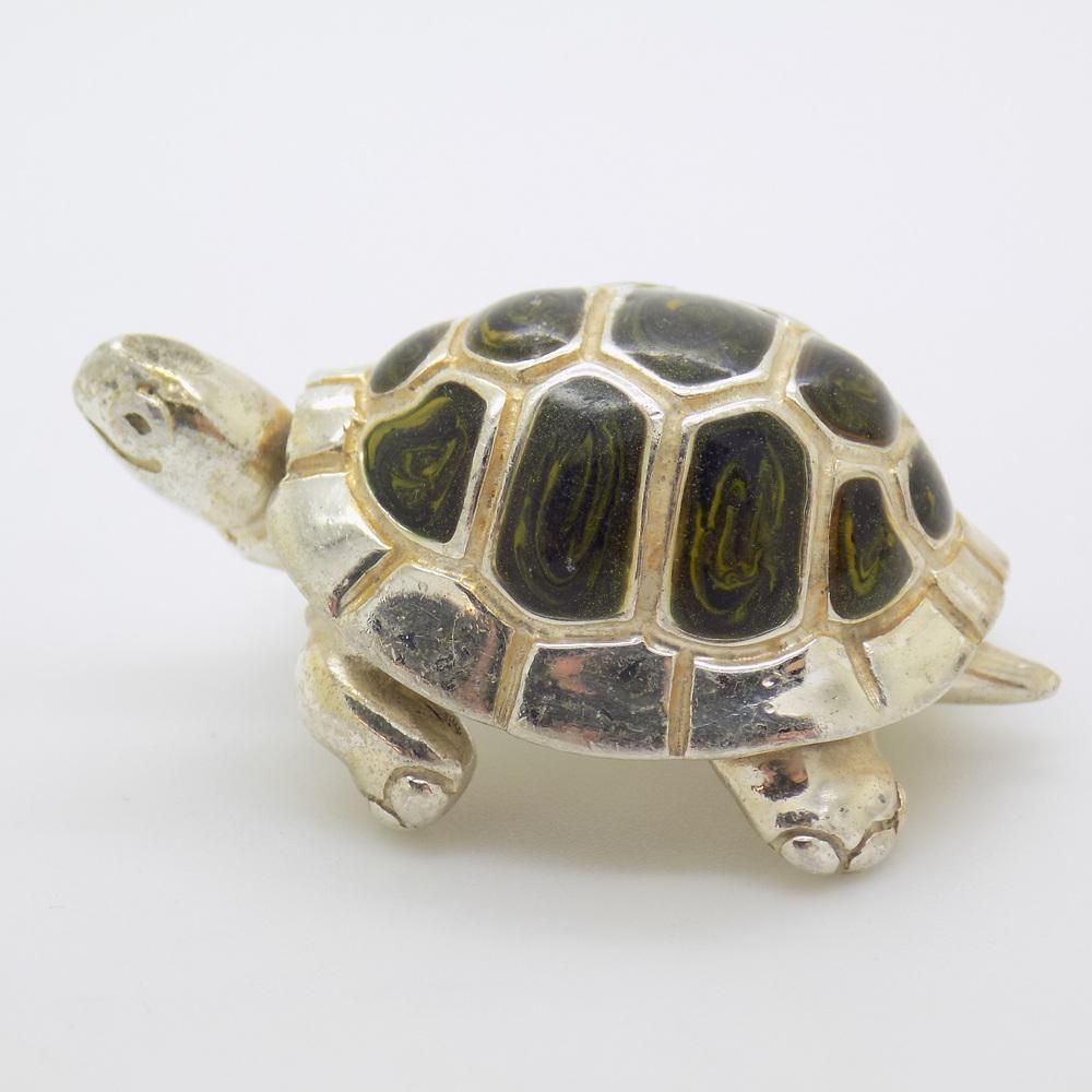 Vintage Italian Handmade Sterling Silver 925 Enameled Turtle Figurine From Saturno, 1980s photo 170.0