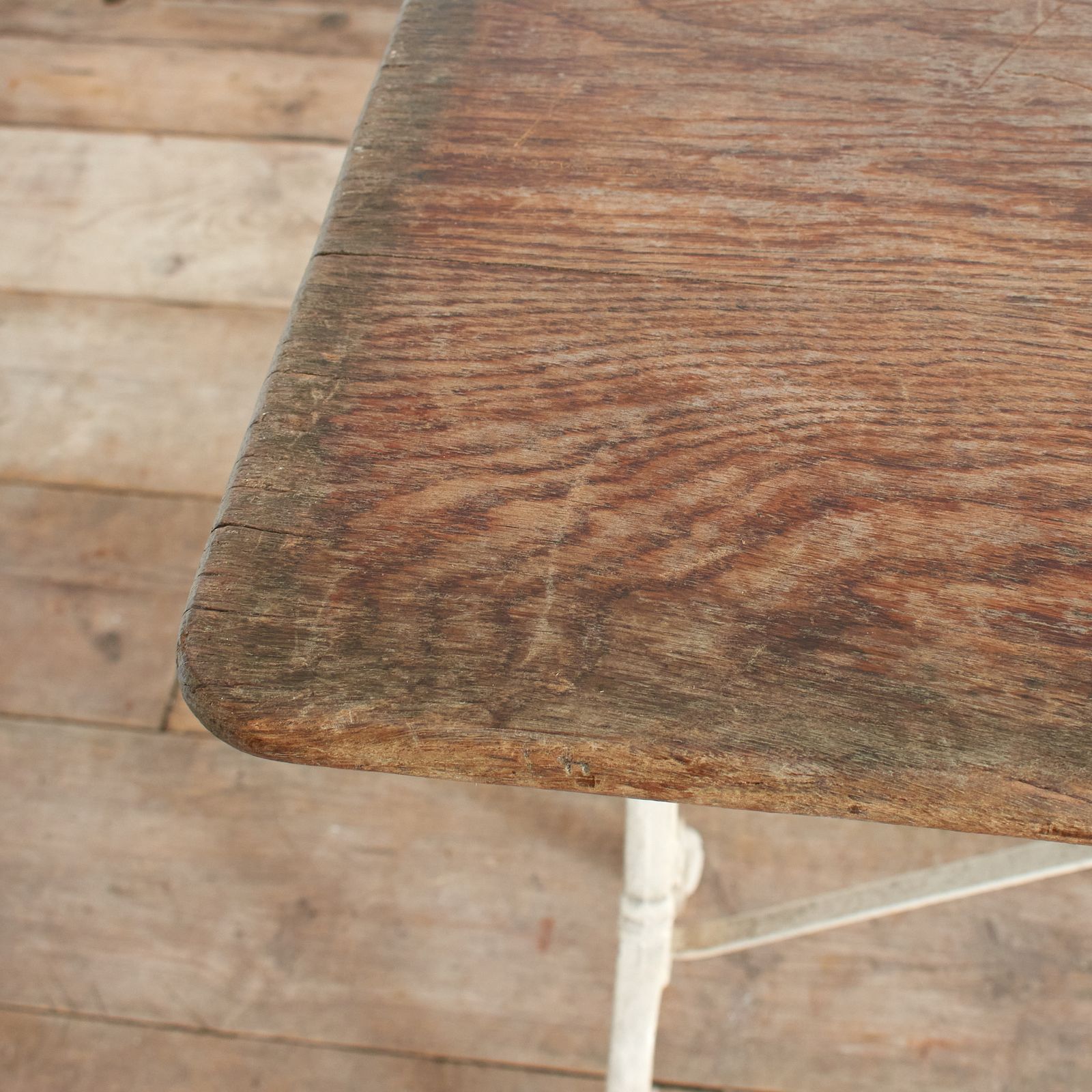 Antique French Wrought Iron Garden Bistro Table Wooden Top photo vinterior
