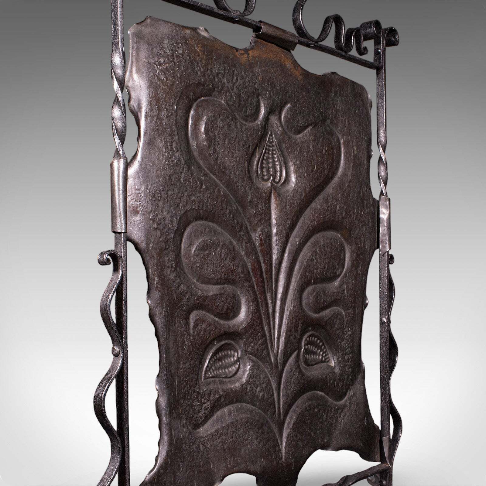 Antique Fire Screen, Art Nouveau, French, Fireplace Reflector, Copper, Victorian photo vintage