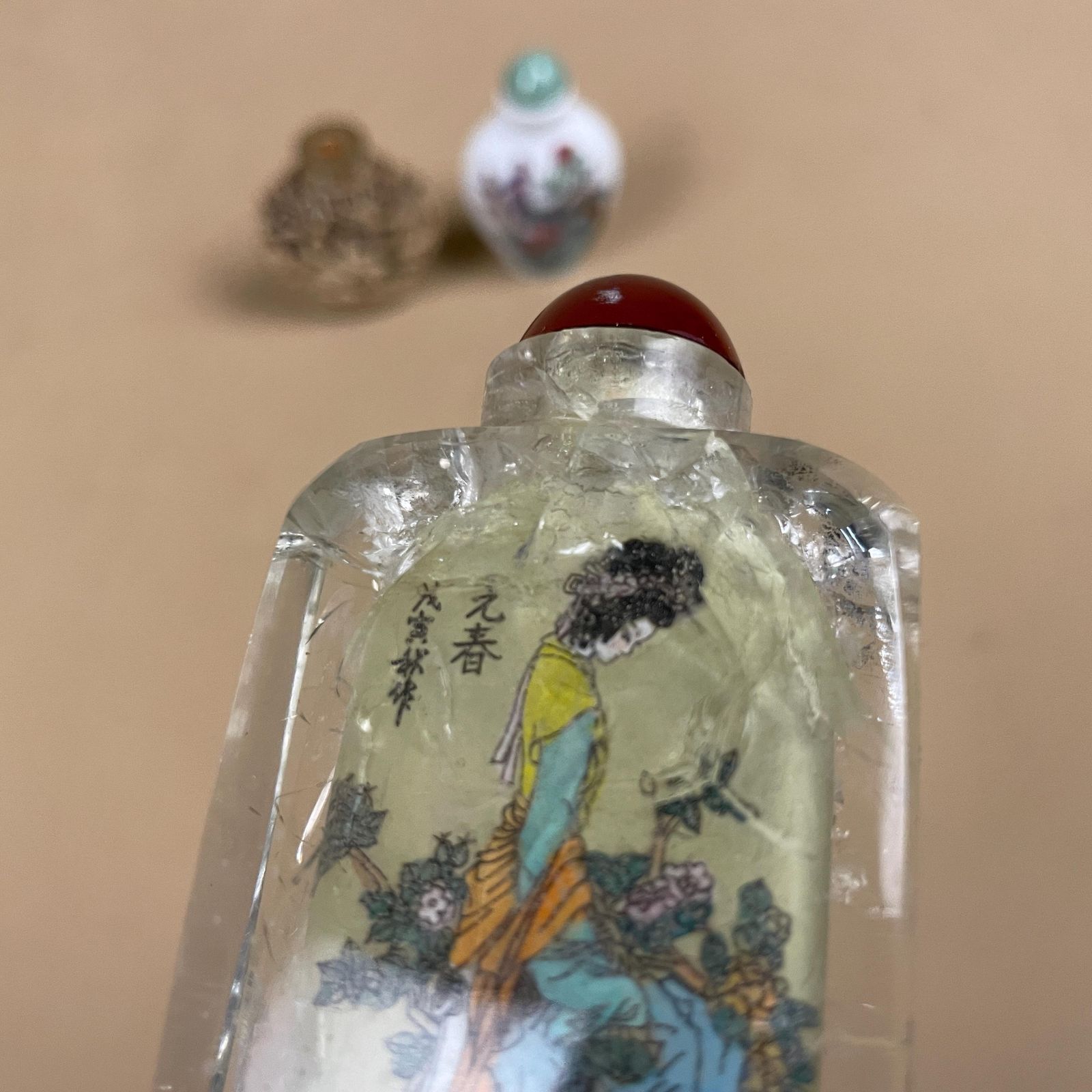 Set Of 3 Miniature Oriental Chinese Ceramic Glass Snuff Bottles Porcelain Handmade Small Floral Decorative Pot Antique Asian Painted Bottles photo vintage