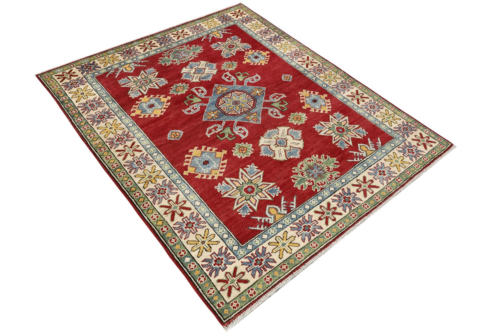 5x6 Red Kazak Tribal Afghan Caucasian Handmade Wool Area Rug photo for sale