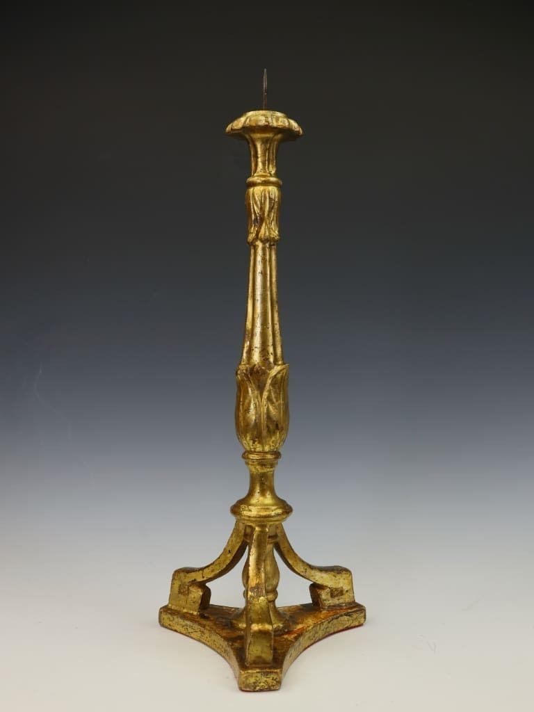 A Late 18th Century Italian Neoclassical Giltwood Candlestick photo for sale