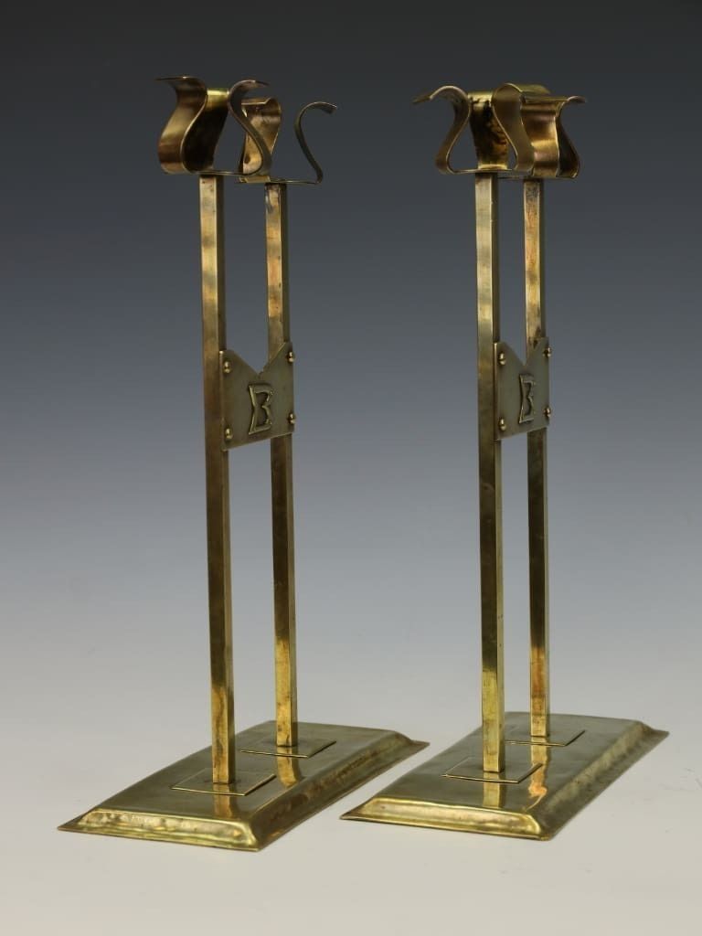 A Rare Pair Of Brass Candlesticks, Attributed To The Margaret Gilmour School photo buy