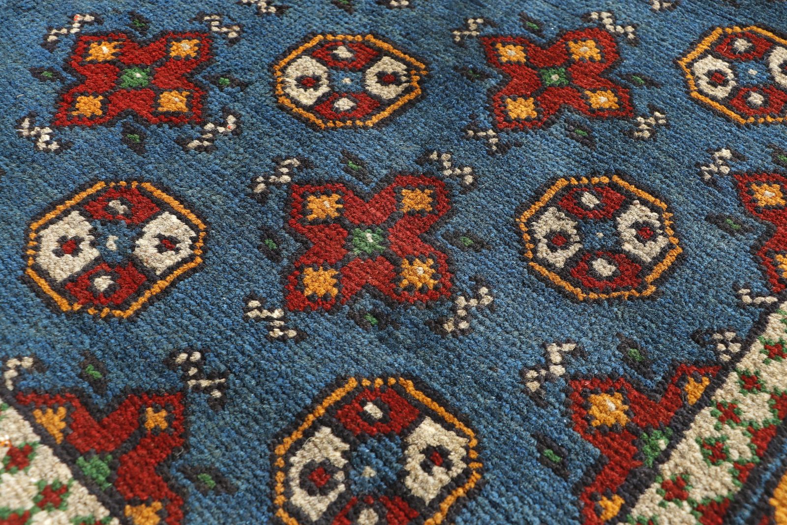 Blue Oriental Turkmen Bokhara Tribal Authentic Rug photo Textiles