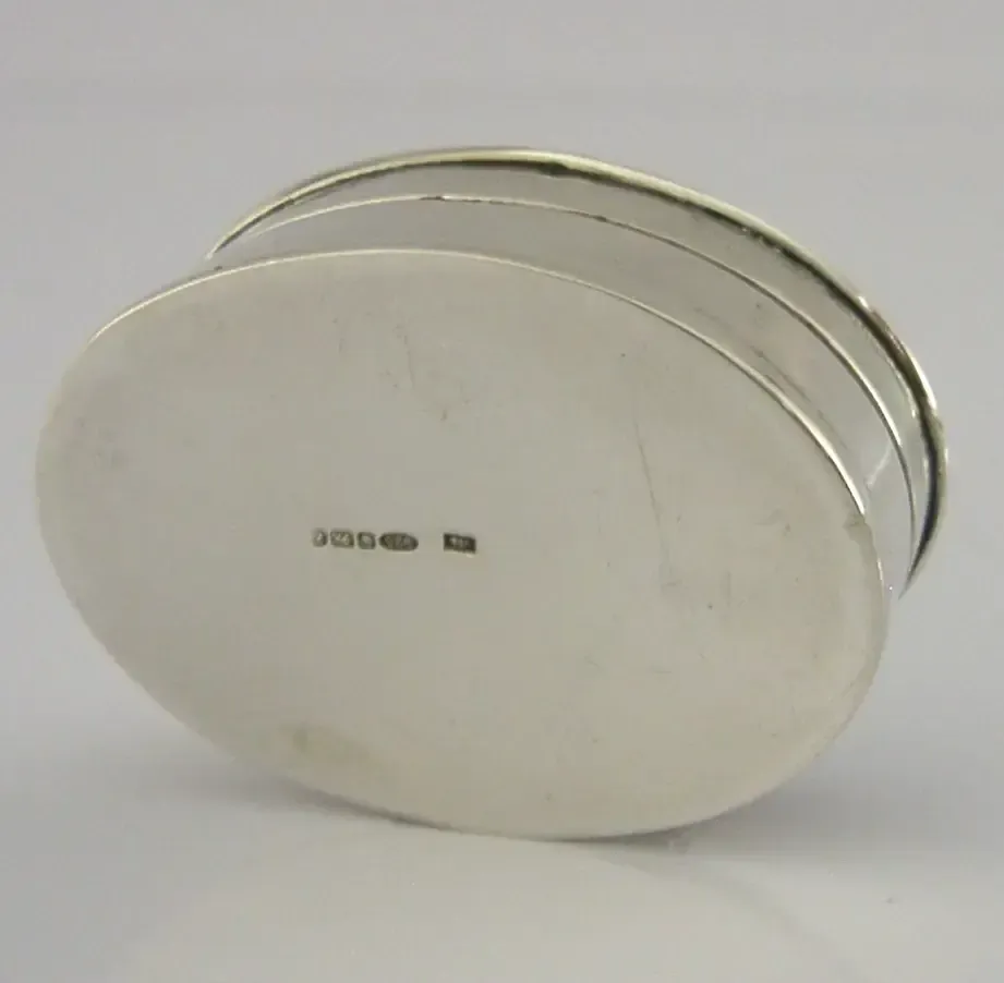 Stunning English Solid Sterling Silver Blue Agate Pill Box 1999 Antique photo buy