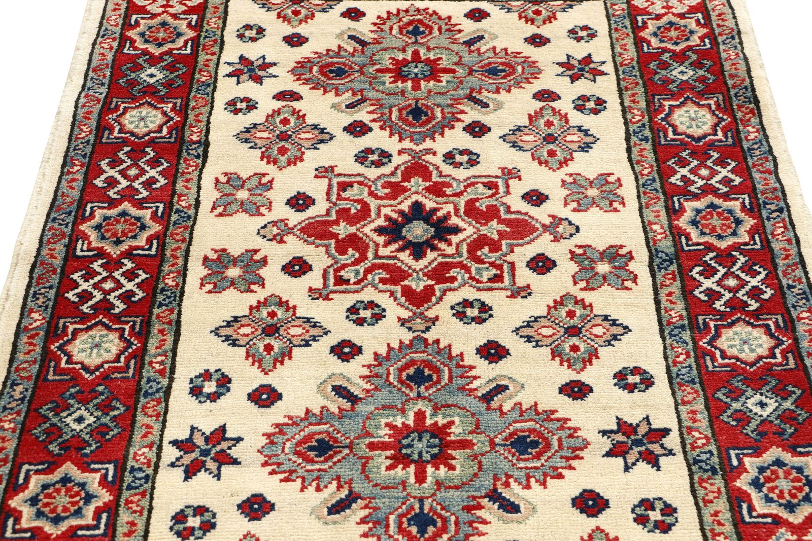 3x4 Super Kazak Ivory And Red Geometric Caucasian Rug photo for sale