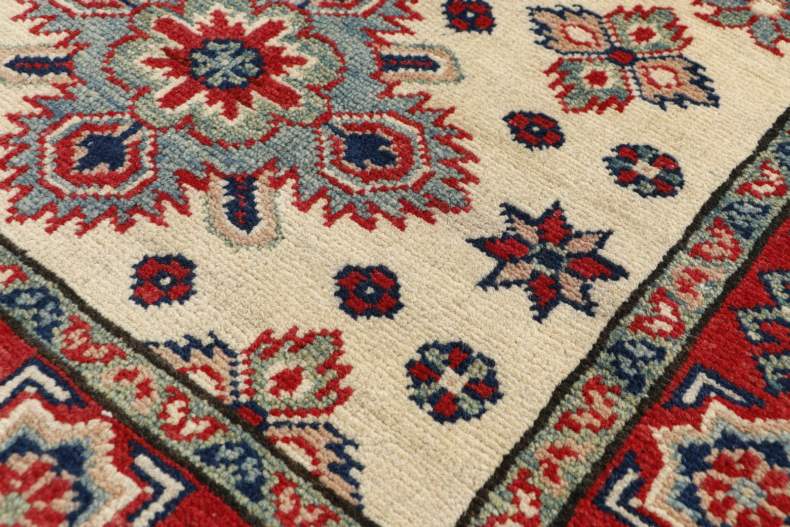 3x4 Super Kazak Ivory And Red Geometric Caucasian Rug photo Textiles