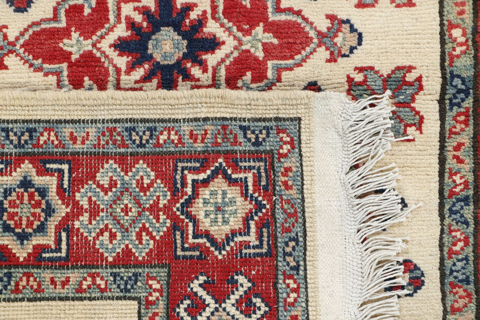 3x4 Super Kazak Ivory And Red Geometric Caucasian Rug photo vinterior