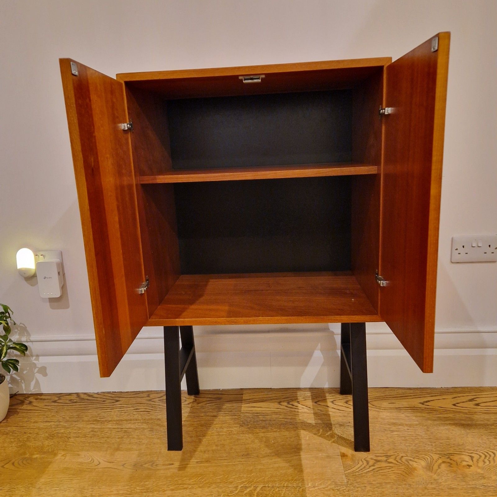 Mid Century Teak Cabinet On Legs | Scandinavian Style Vintage Storage Cupboard photo vintage