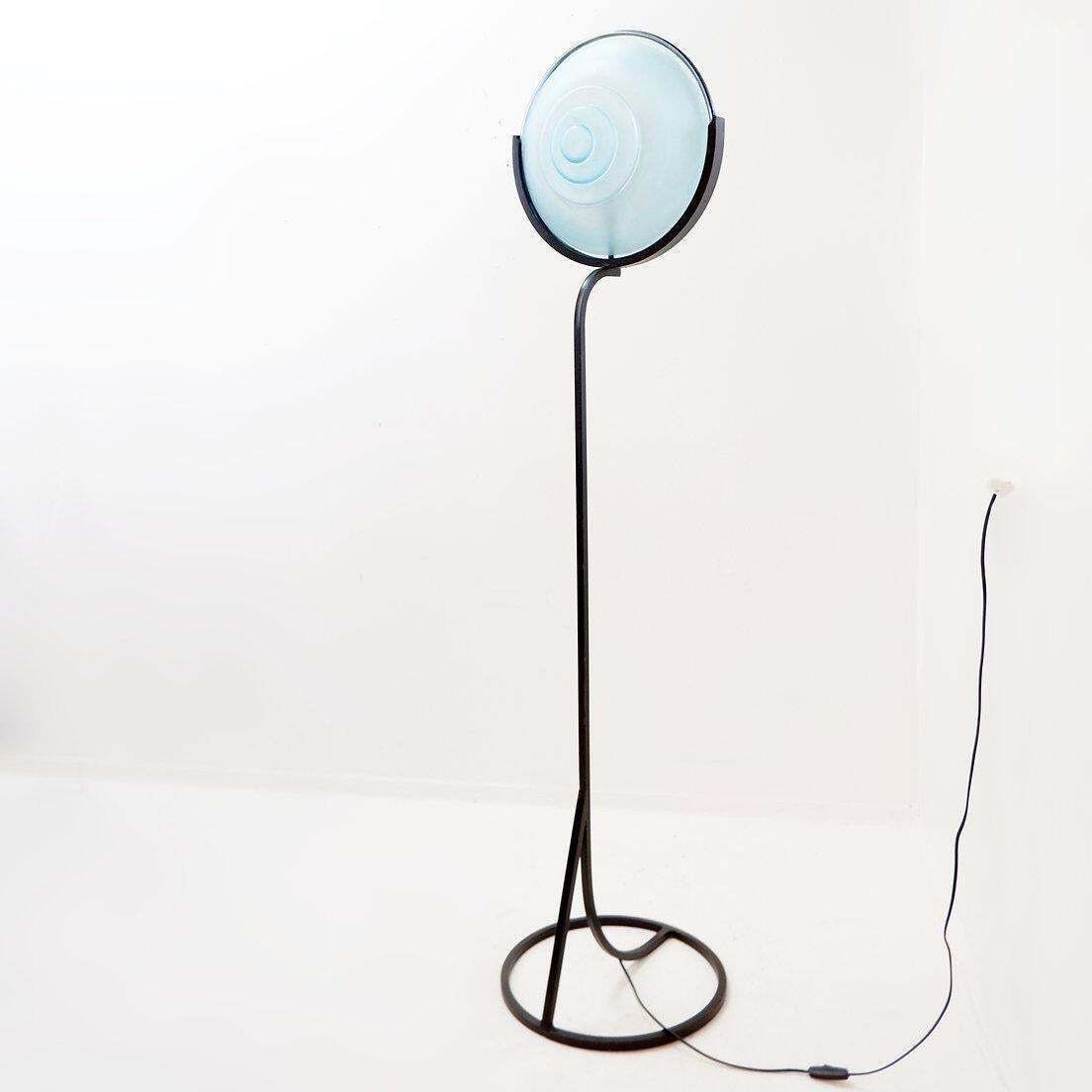 photo vinterior 21st Century Industrial Floor Lamp In Metal And Sandblasted Glass