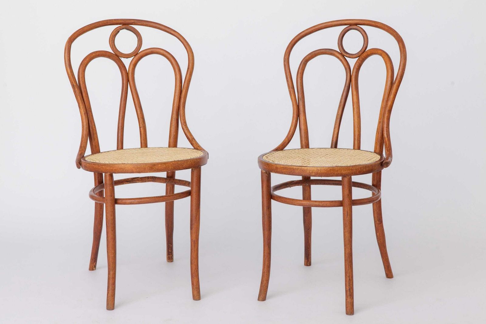 Set Of 2 Bentwood Angel Chairs 1940s, Vienna Cane Seats, Stained Beech Wood, Vintage Dining Chairs