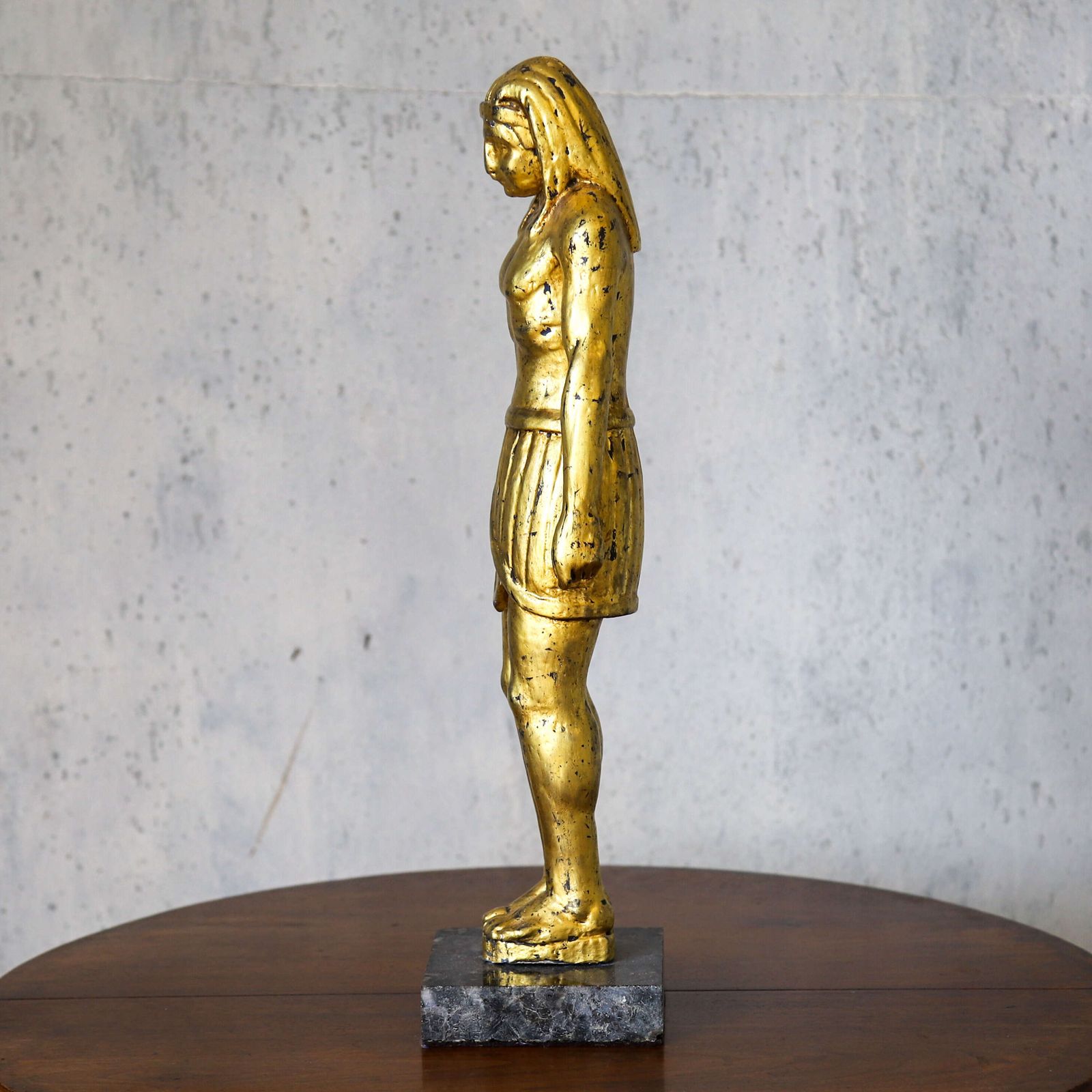 19th Century Wooden Gilt Shabti On Granite Base   Grand Tour Egyptian Revival Figure photo vinterior