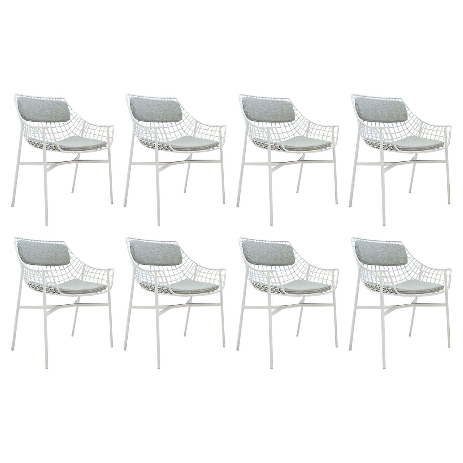 Set Of 8 Modern Armchairs In White Lacquered Steel