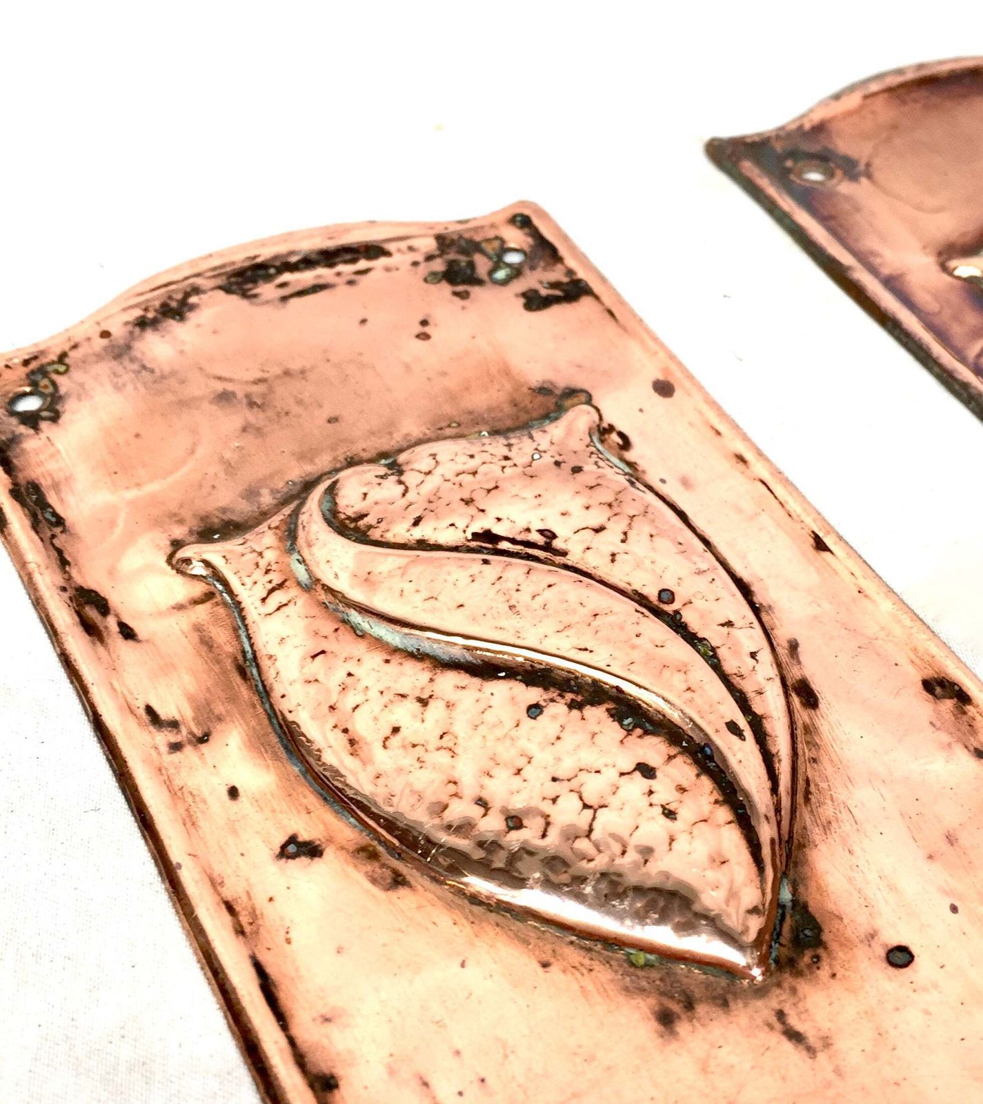 Antique Pair Of Door Push Plates Copper Metal / Door Salvage Reclaimed C.1920 photo for sale