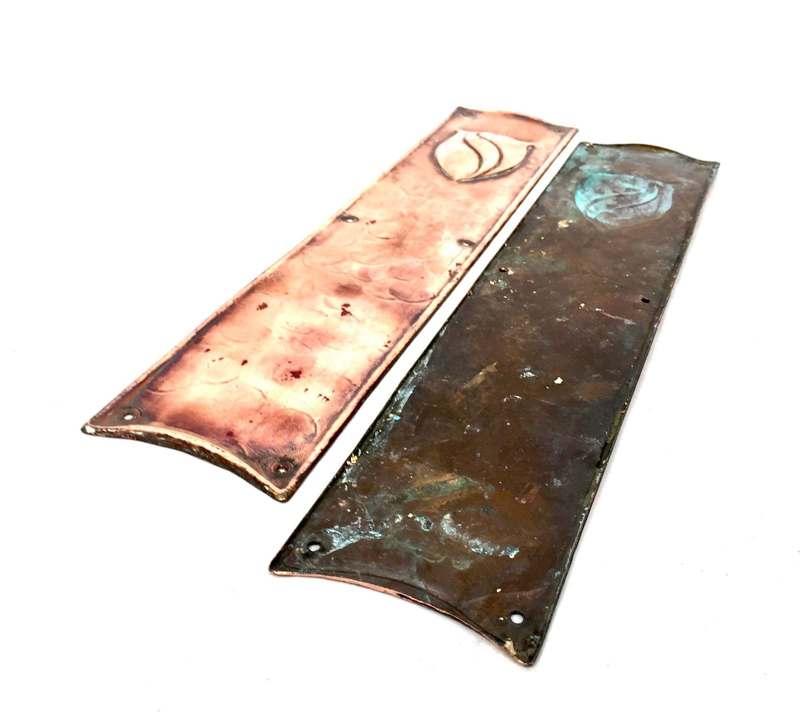Antique Pair Of Door Push Plates Copper Metal / Door Salvage Reclaimed C.1920 photo 69.0
