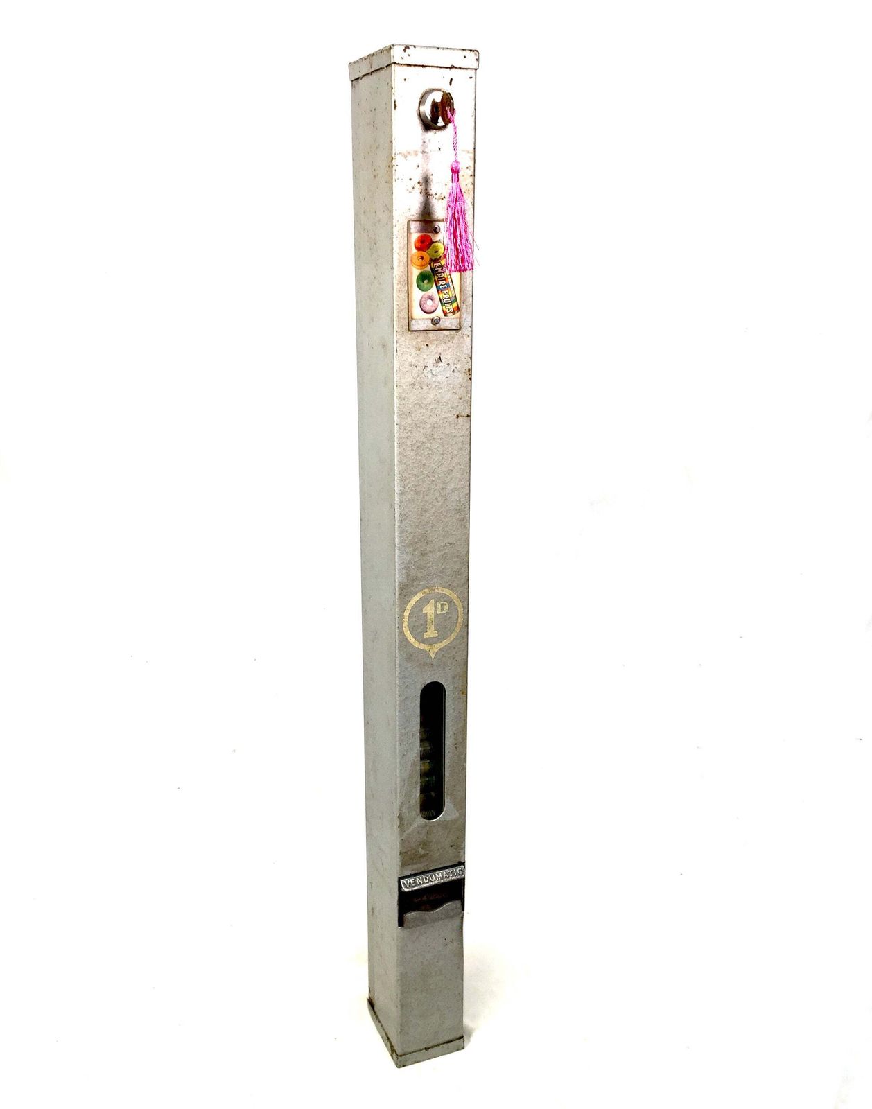 Antique Advertising   Old Penny Operated Metal Sweet Vending Machine Working Key photo vinterior