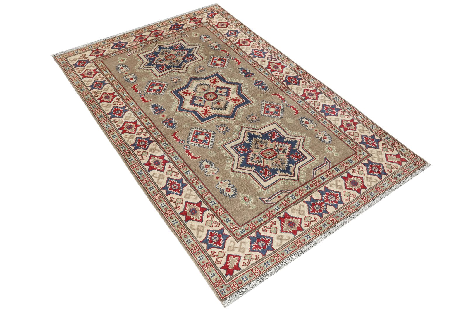 Beige Kazak Afghan Traditional Handmade 4x7 Rug photo furniture