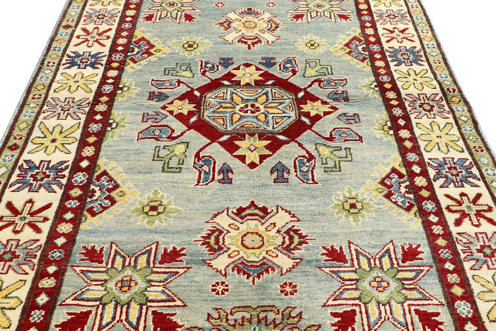 Blue Area Kazak Caucasian Geometric 4x6 Rug photo for sale