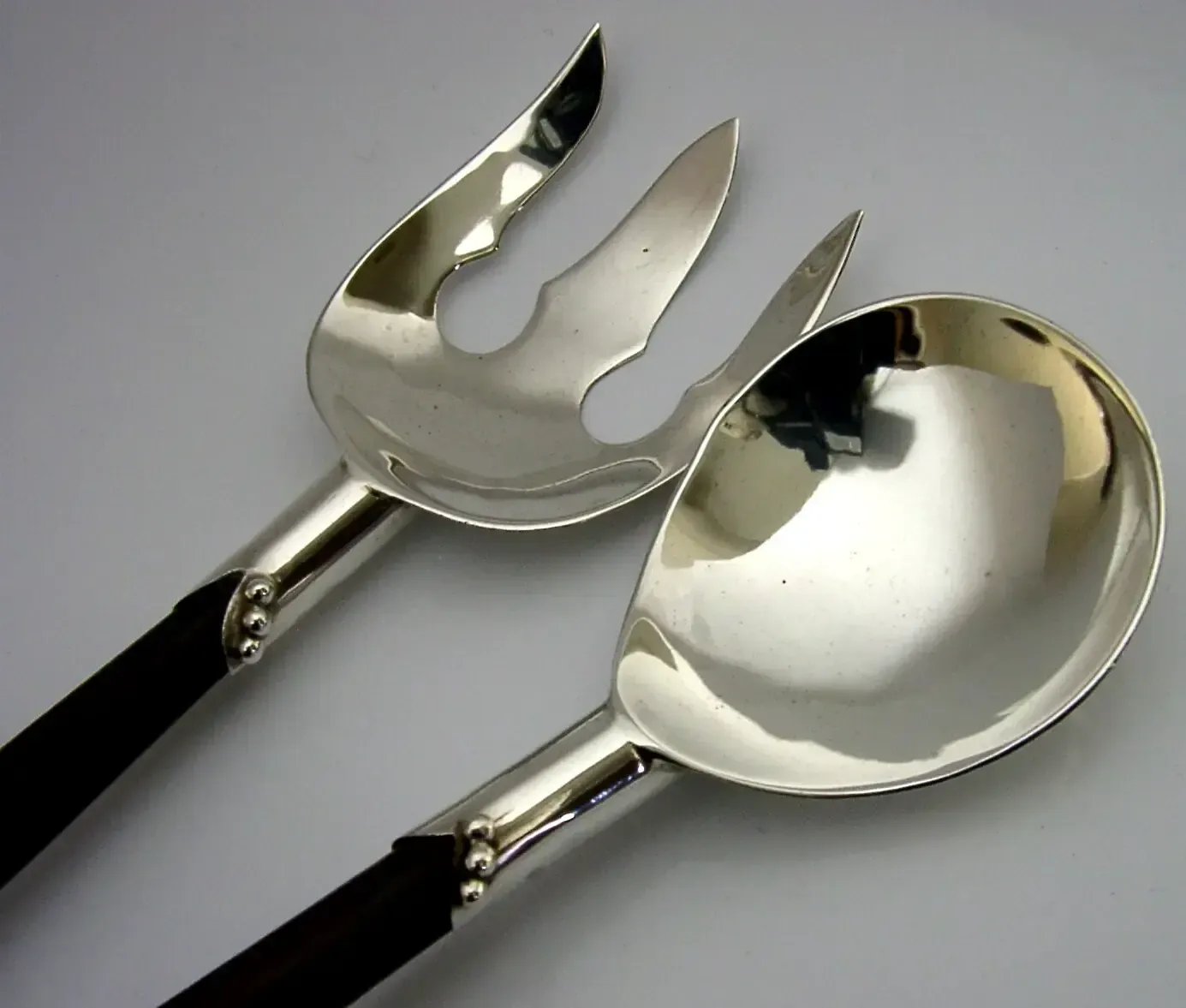 Stunning Larger Mexican Sterling Silver Salad Servers C1980 Arts & Crafts 120g photo for sale