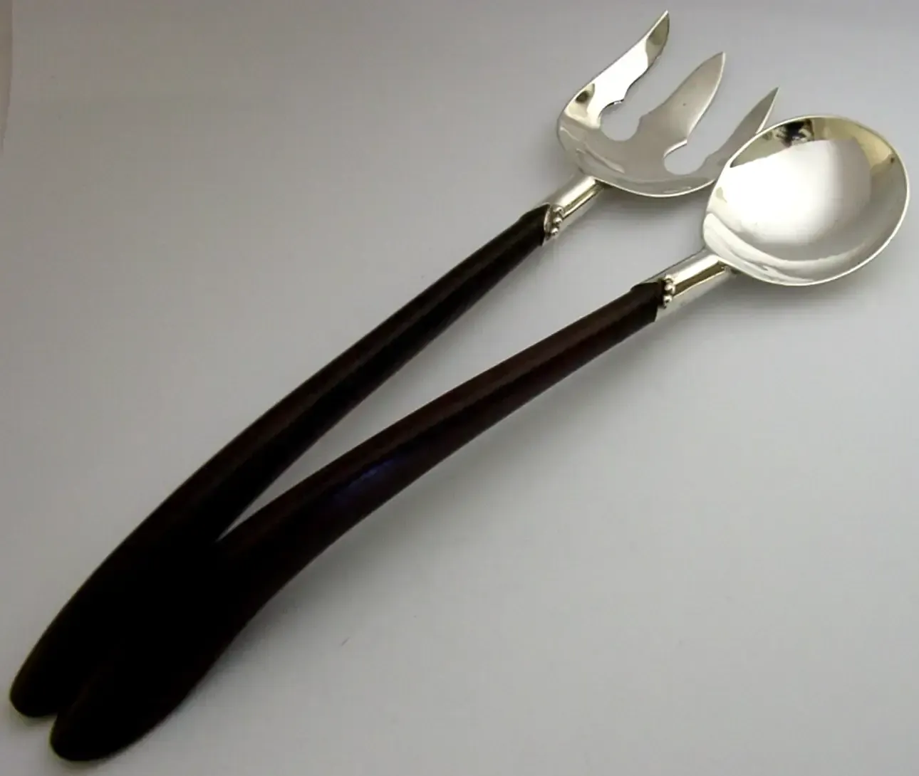 Grandes couverts à salade en argent massif sterling et bois, style Arts & Crafts, vers 1980, Mexique, 120 g photo Décoration